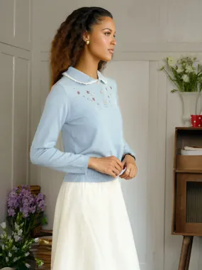 AntiPillingFinish ??Final Sale??Martha Peter Pan Collar Embroidery Sweater