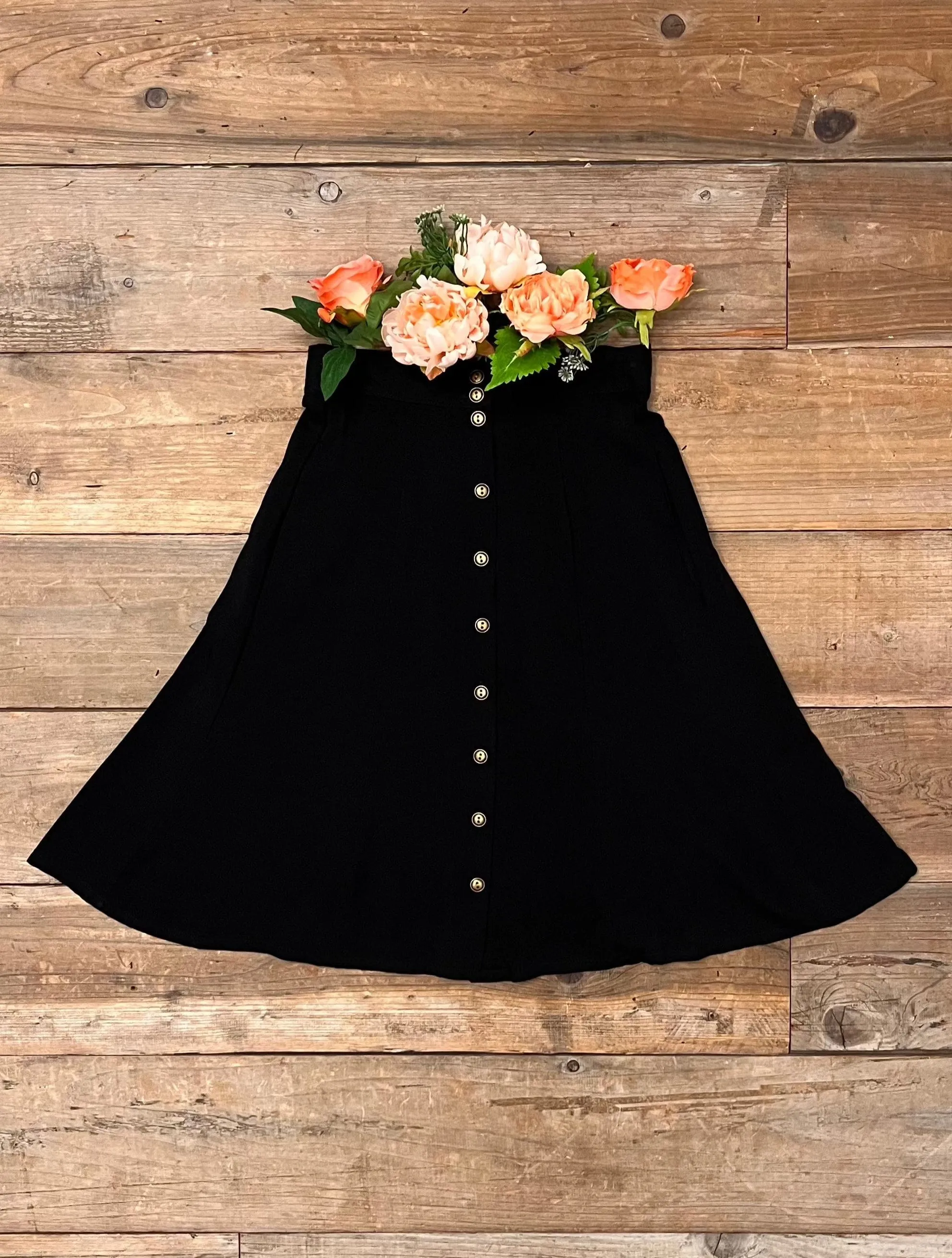 Bae Skirt in Black Challis Reinforced Stress Points Relaxed Fit Design