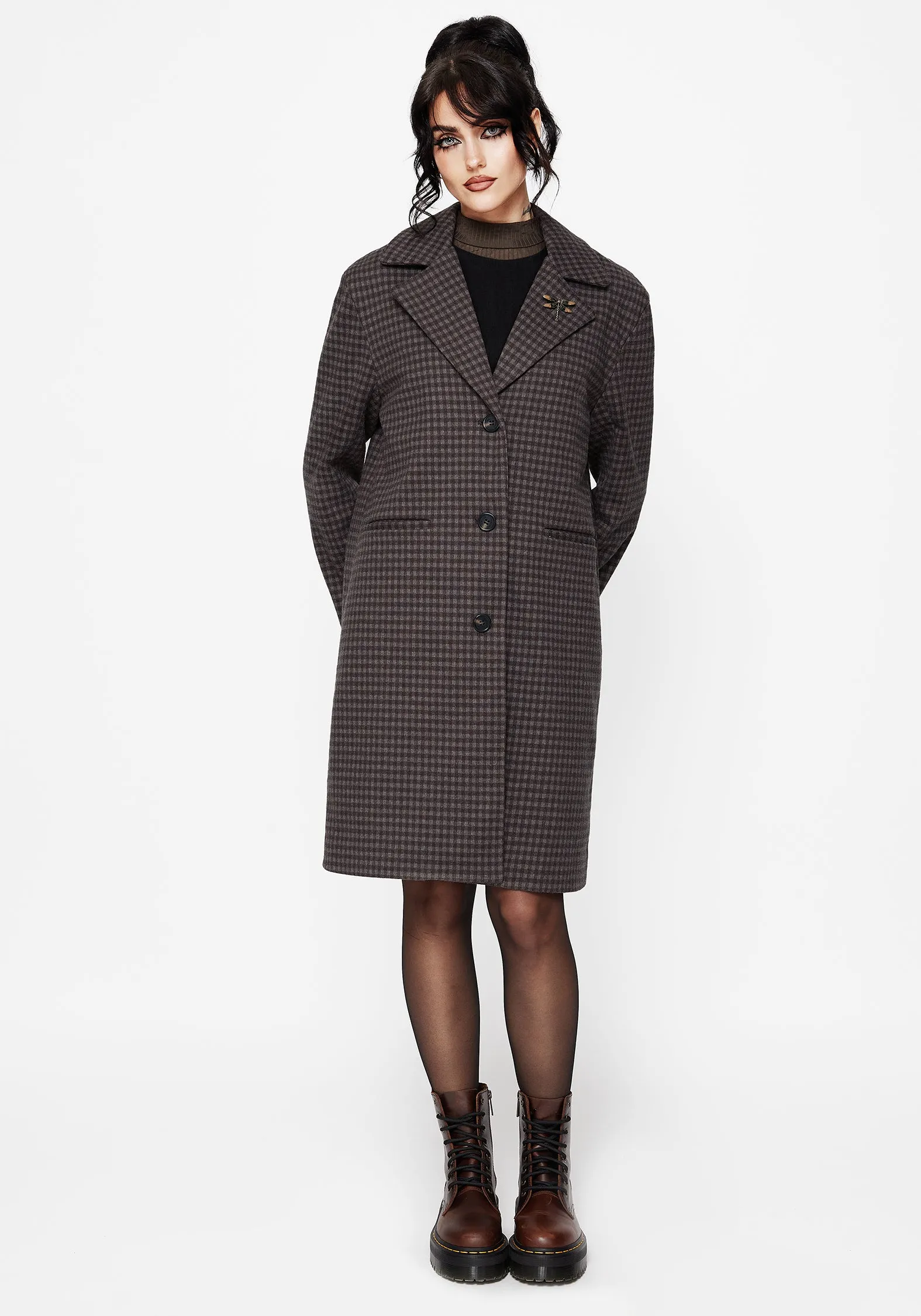 Pilgrim Gingham Coat With Dragonfly Brooch Moisture wicking Fade Resistant