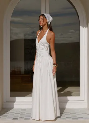 Narnie Maxi Dress - Ivory Asymmetric-Neck Easy Go