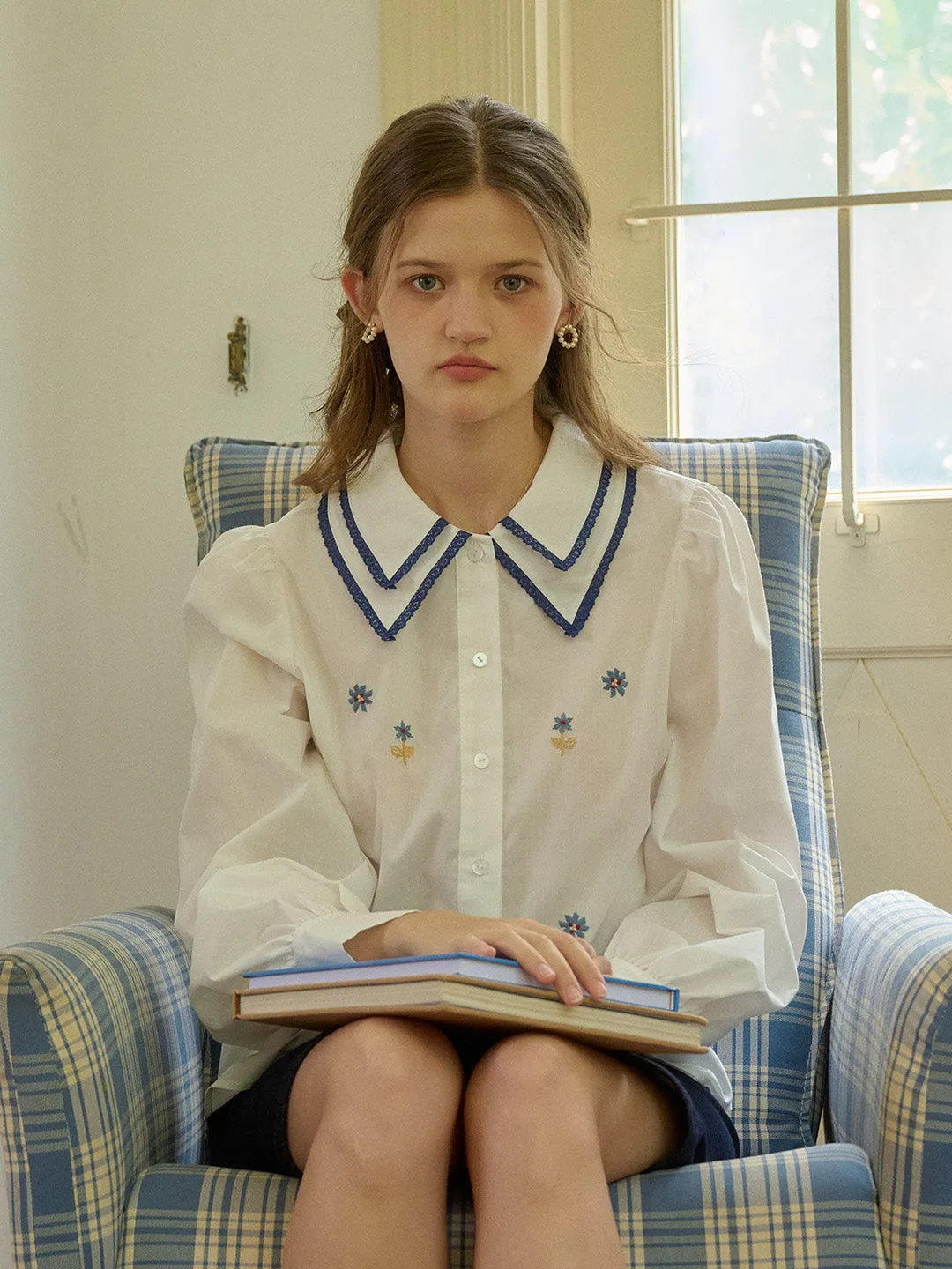 ??Final Sale??Paloma Embroidered Double-Collar Color-Block Shirt Minimalist Design QuickDrySystem