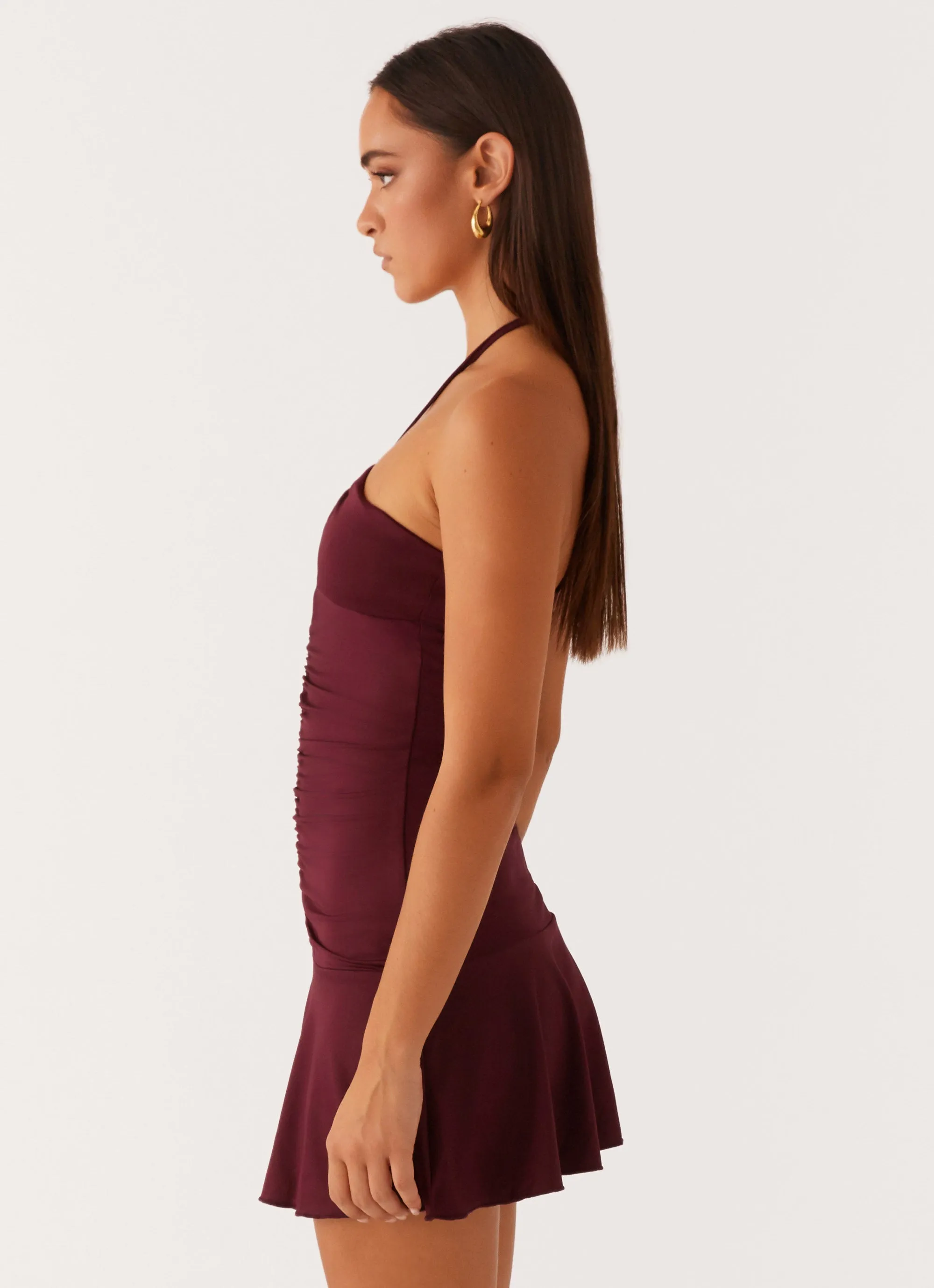 Katrina Halterneck Mini Dress - Deep Maroon Global Inspiration