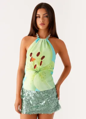 EcoFriendly Manufacturing Dalila Beaded Tie Back Top - Turquoise Floral