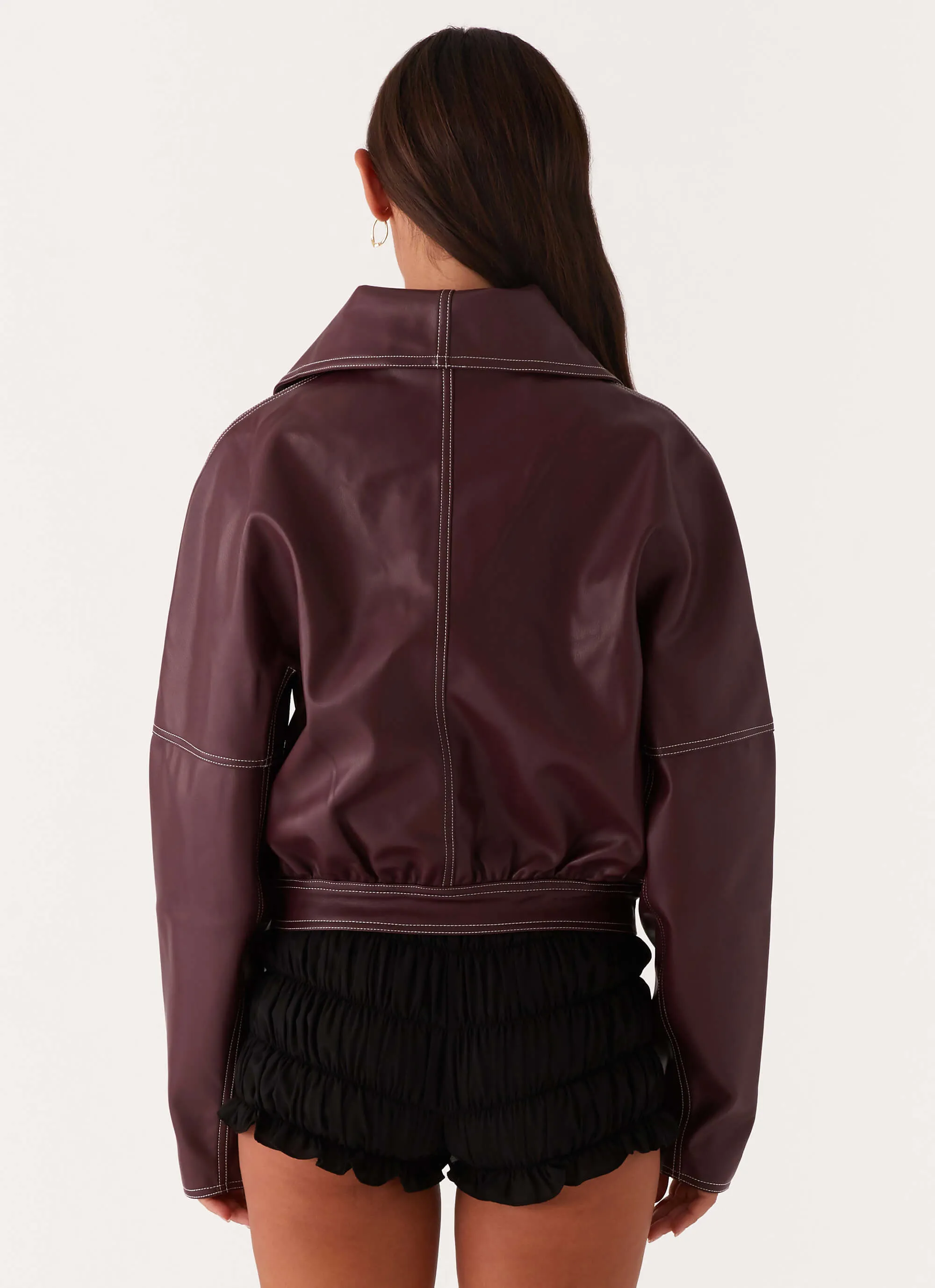 Meant To Be PU Boxy Jacket - Wine Work Comfort rainy