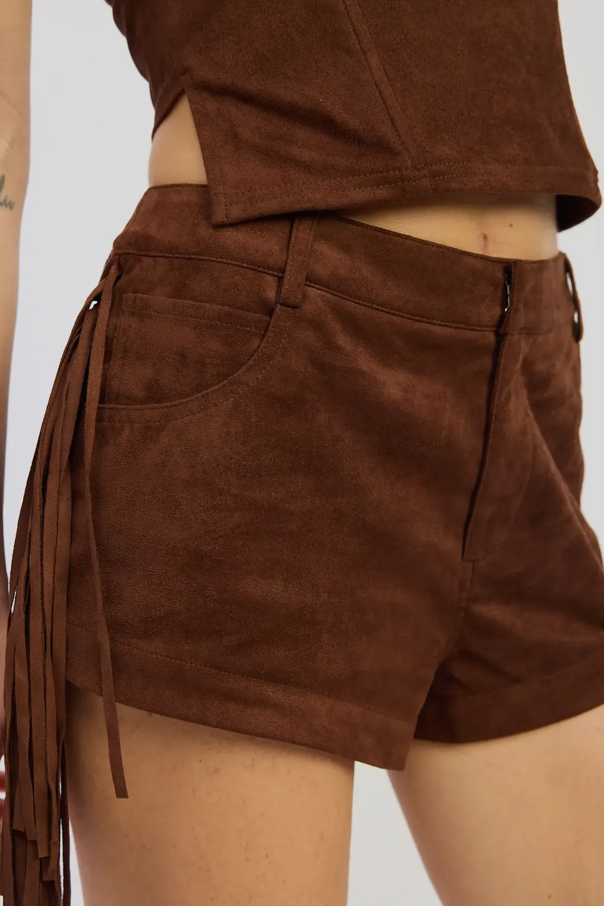 Bronco Suede Fringe Shorts Reinforced Hems