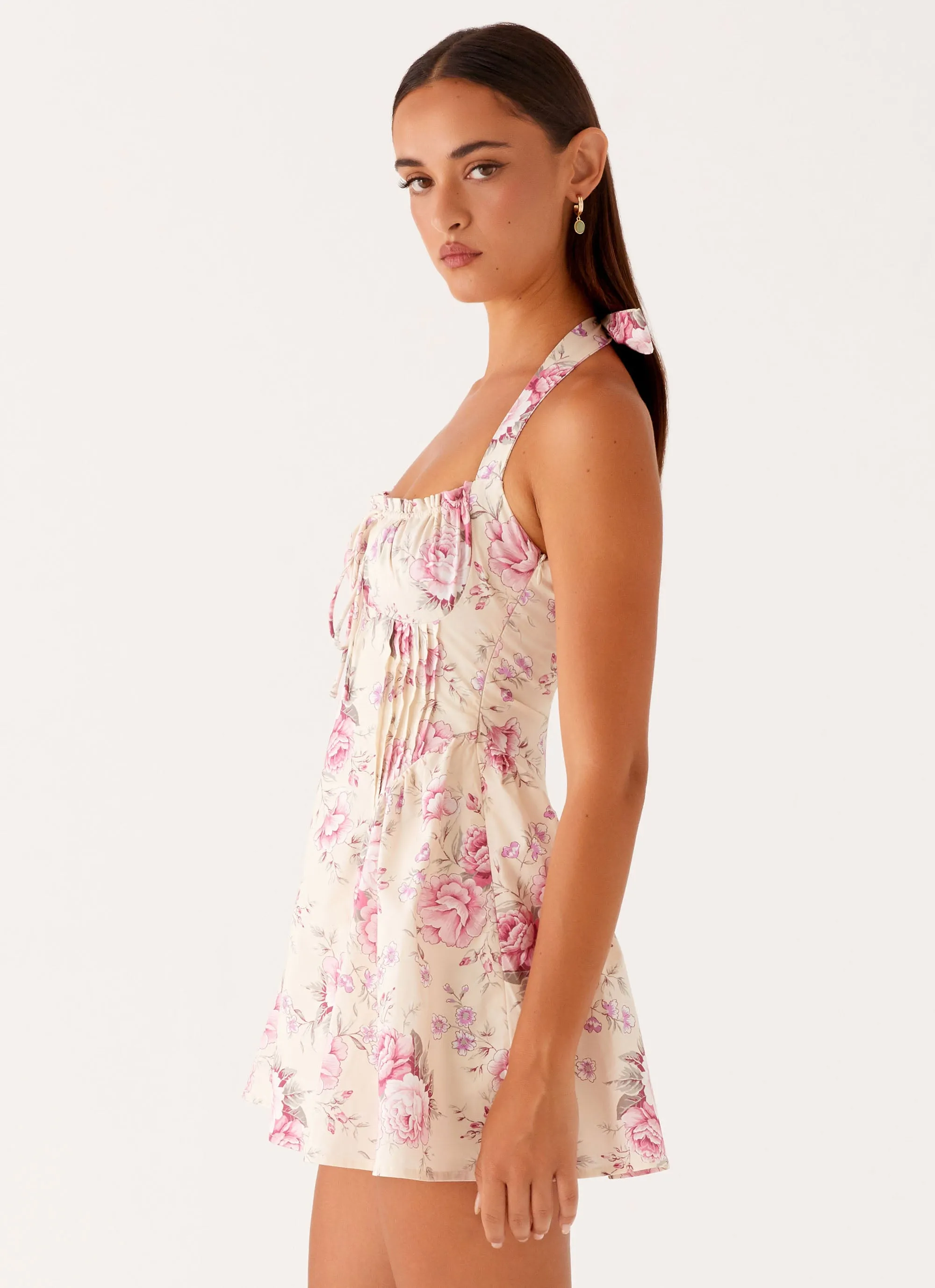 garden party Rosalie Halter Mini Dress - Vintage Pink Floral
