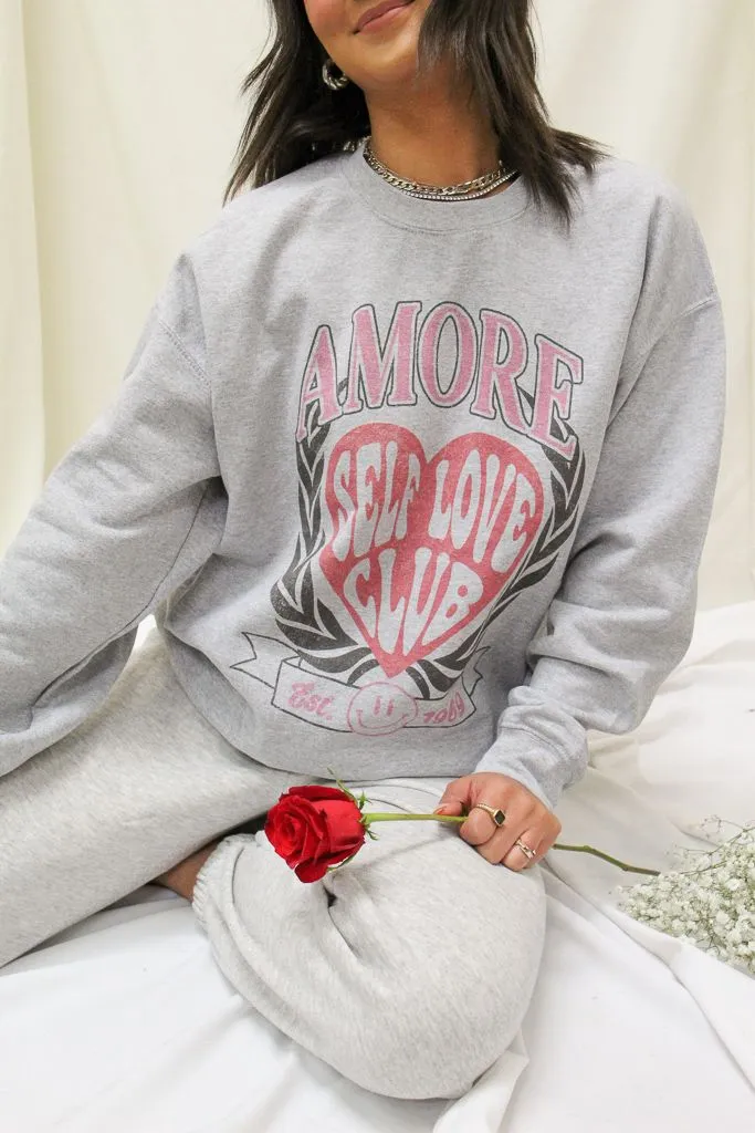 Textured Weave Design Self Love Club Crewneck