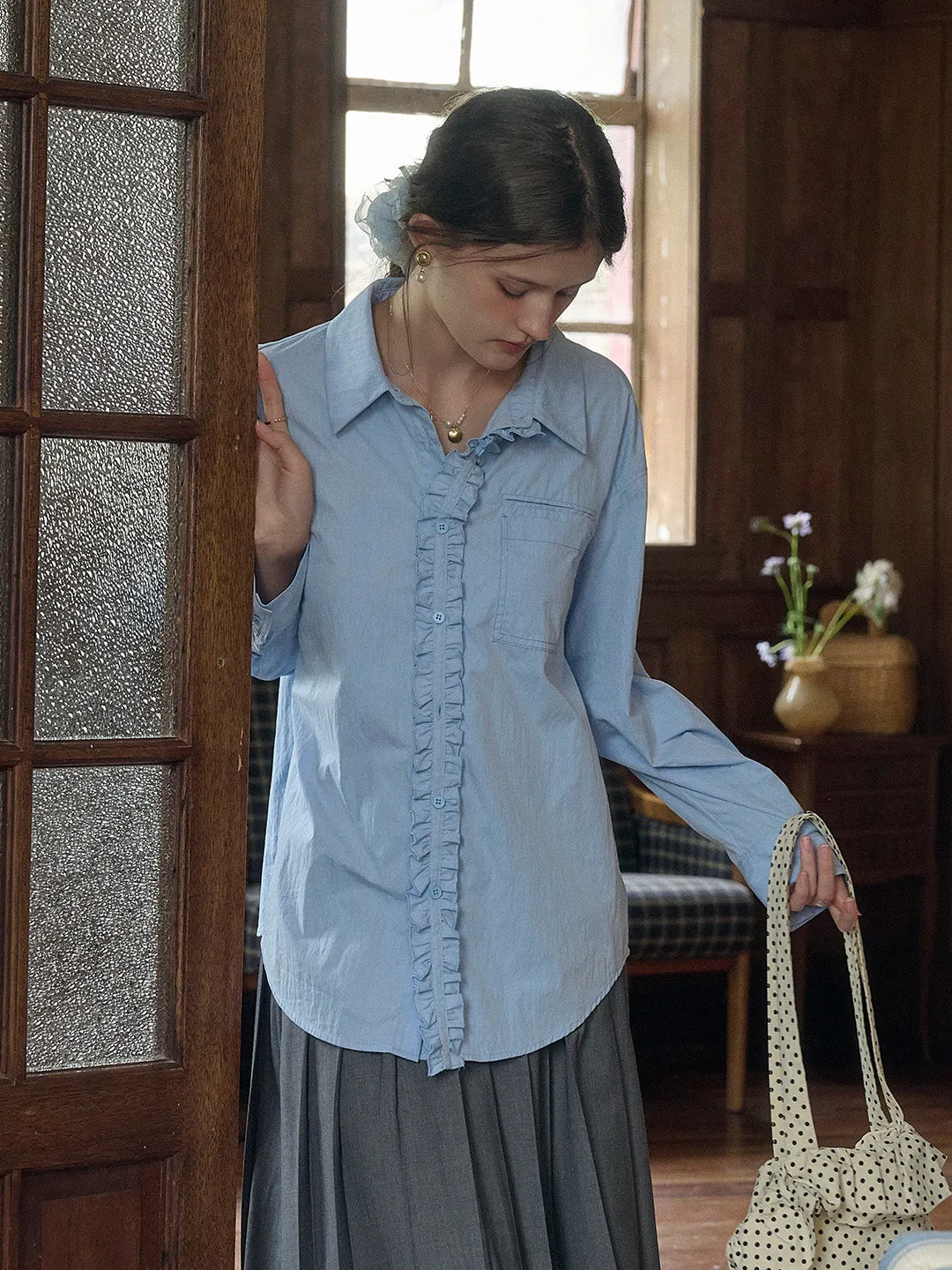 Louise Classic Lapel Pocket Trim Shirt (Trim Removable) FlexibleLayeredConstruction