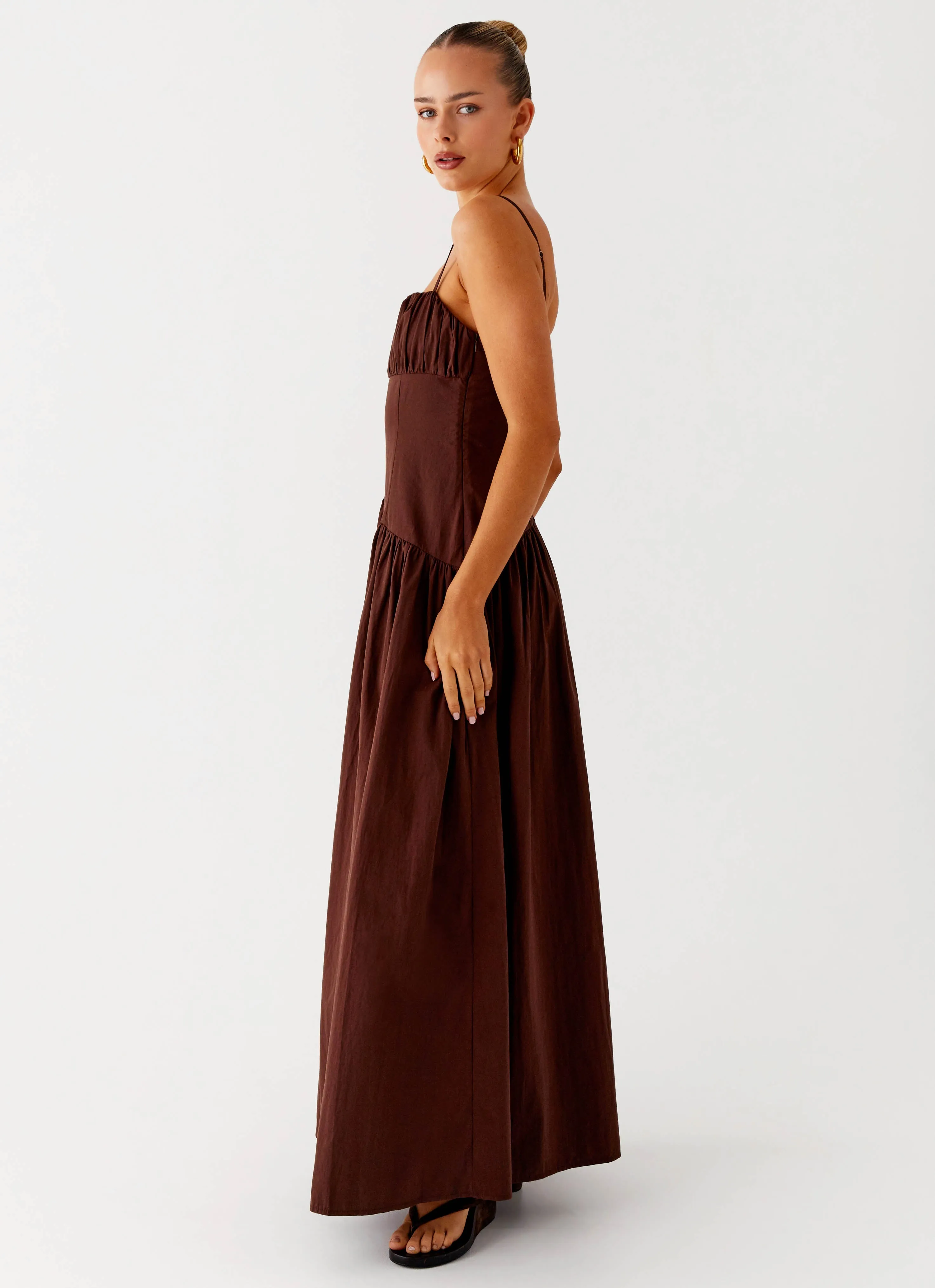 Yuna Drop Waist Maxi Dress - Chocolate Flattering Style Fit Weekend Favorite