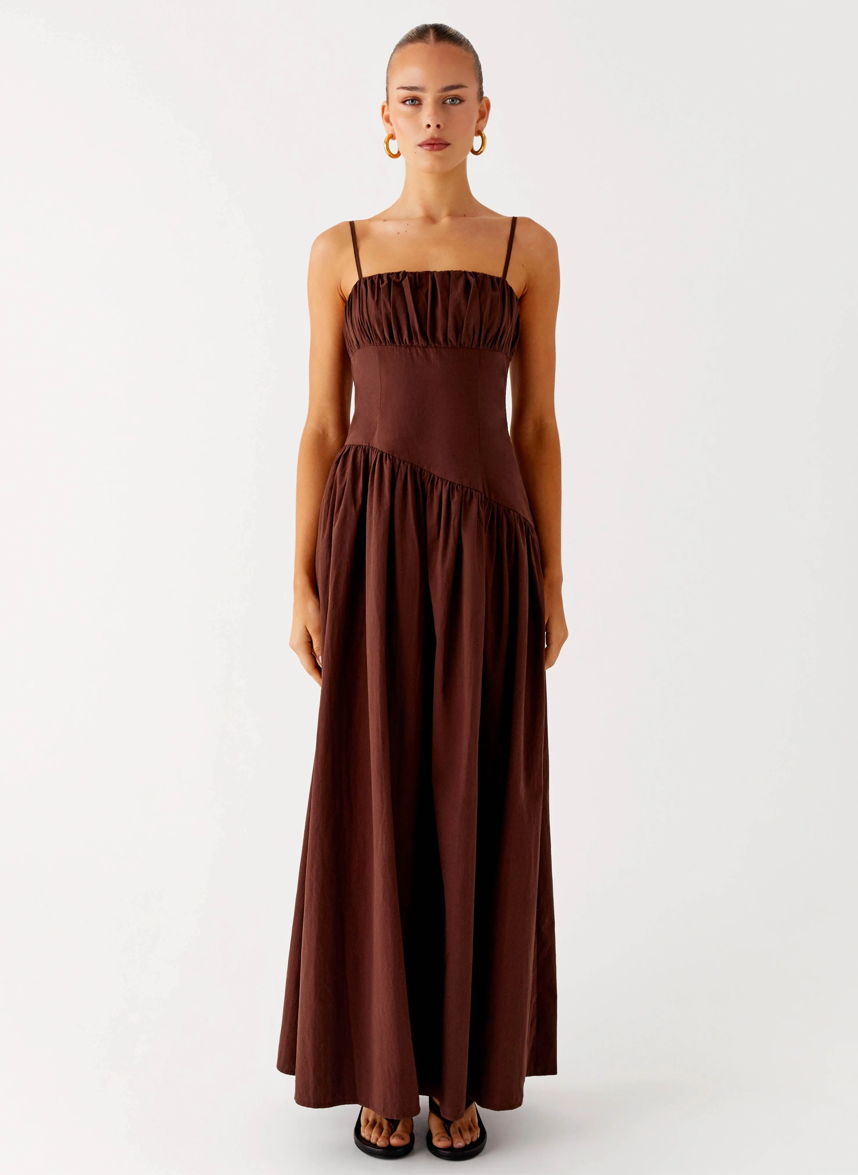 Yuna Drop Waist Maxi Dress - Chocolate Stylish Line