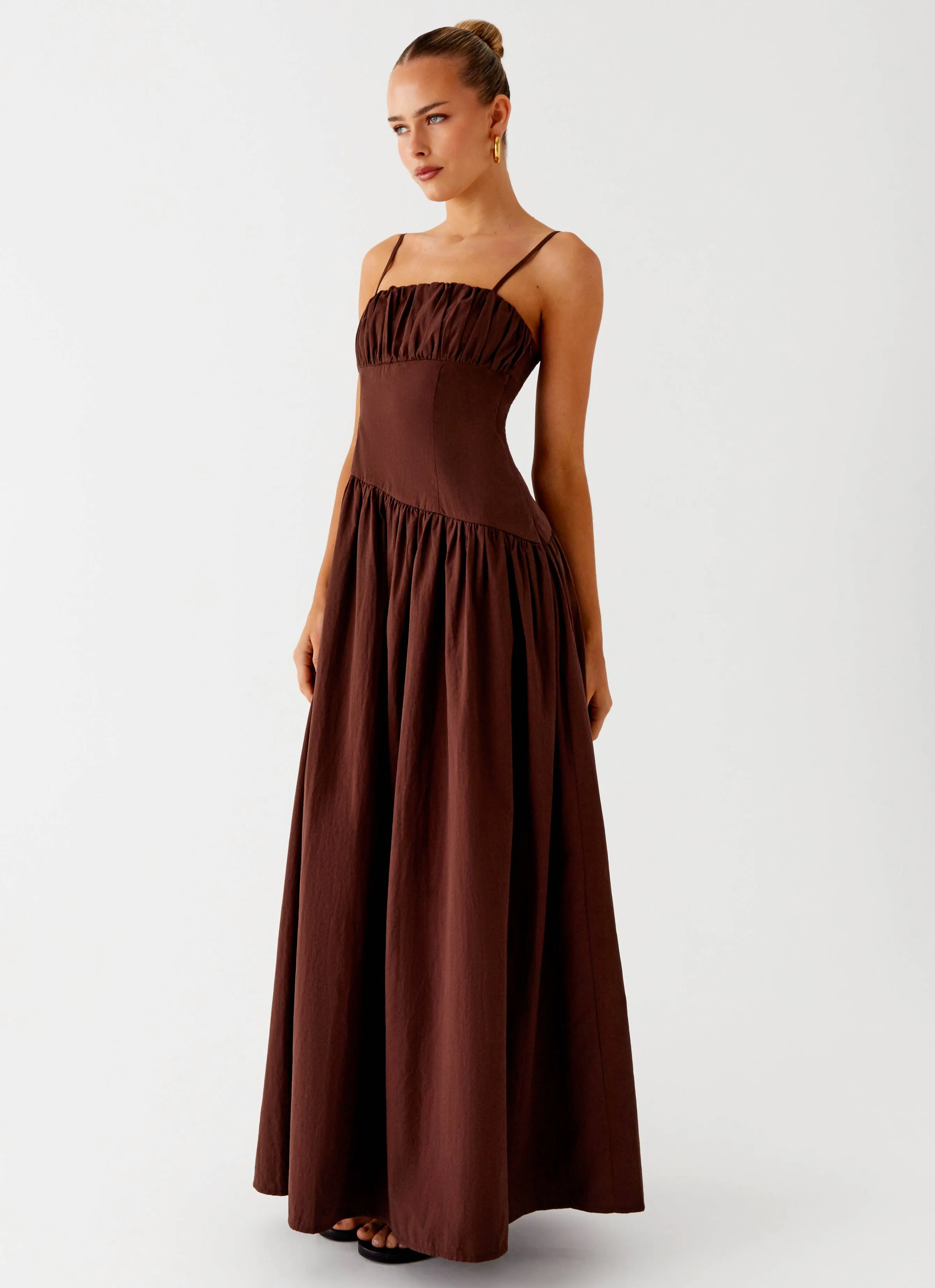 Yuna Drop Waist Maxi Dress - Chocolate Sharp Detail