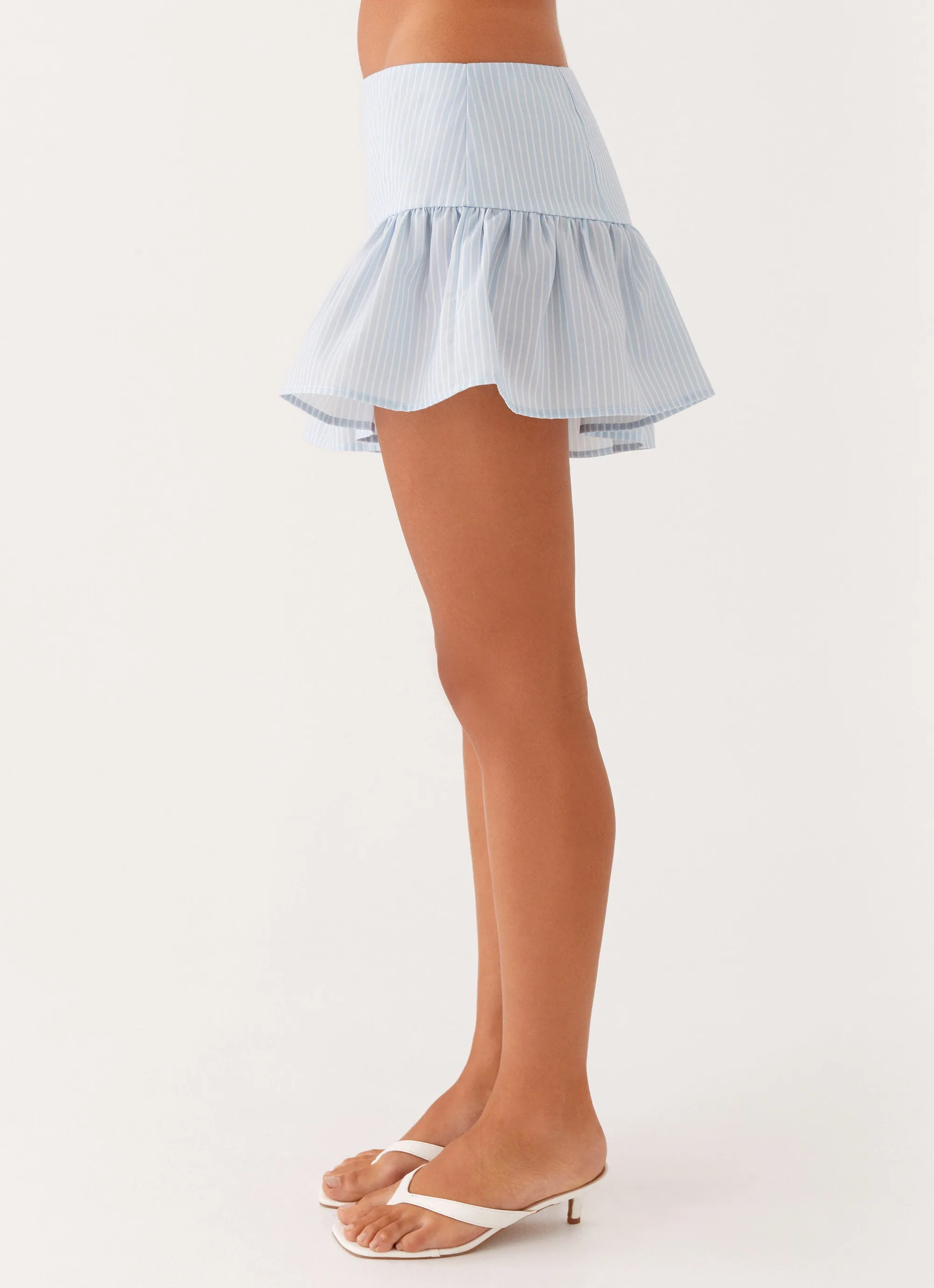 Bennett Mini Skirt - Blue White Stripe Invisible Seams Collaboration Piece