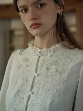 Classic Layer Chill Style Eve Trim Round Neck Hollow Rose Embroidered Lace Dress