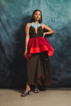 Cultural Heritage Tucked Trumpet Skirt with Belt