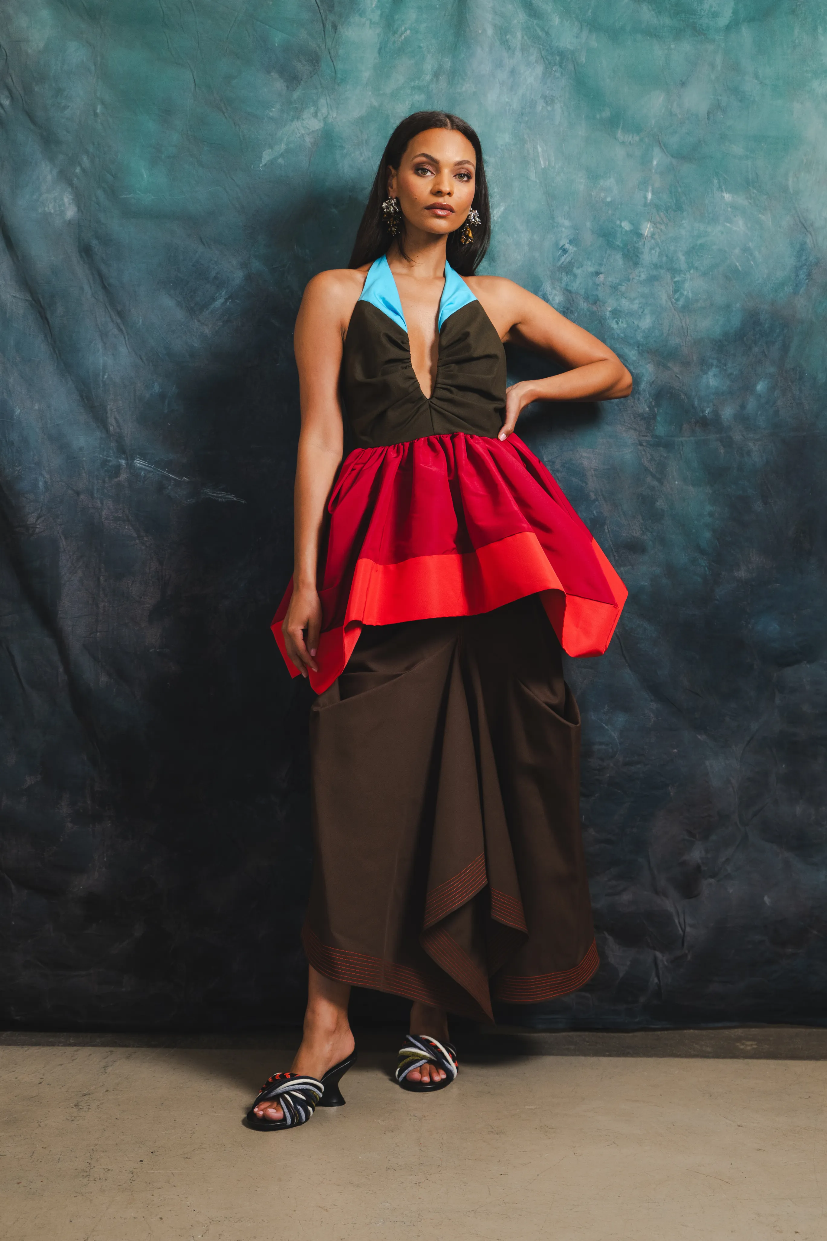 Cultural Heritage Tucked Trumpet Skirt with Belt