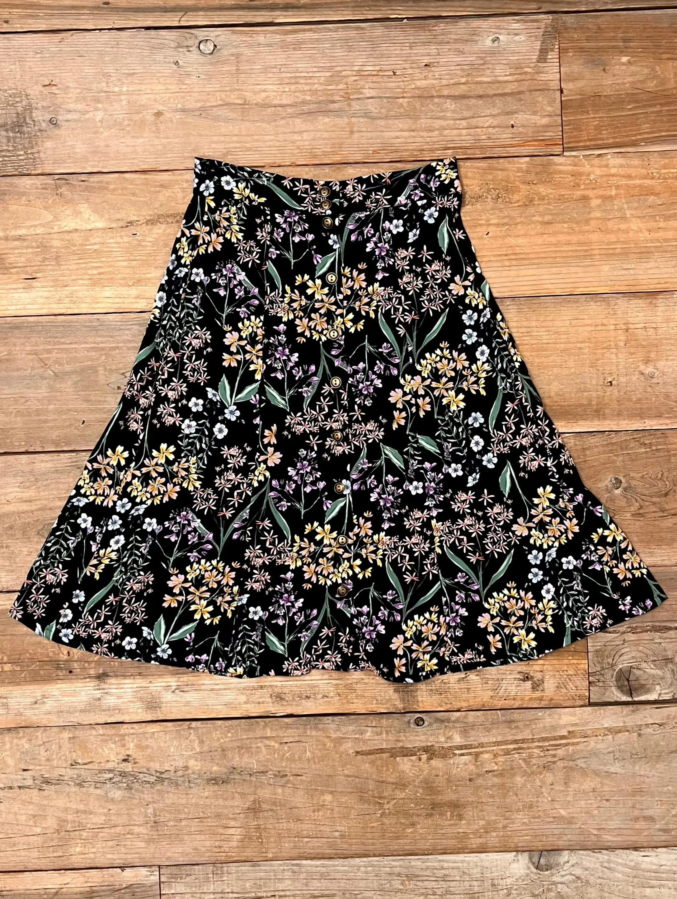 Bae Skirt in Black Herbal Challis Perfect Stretch