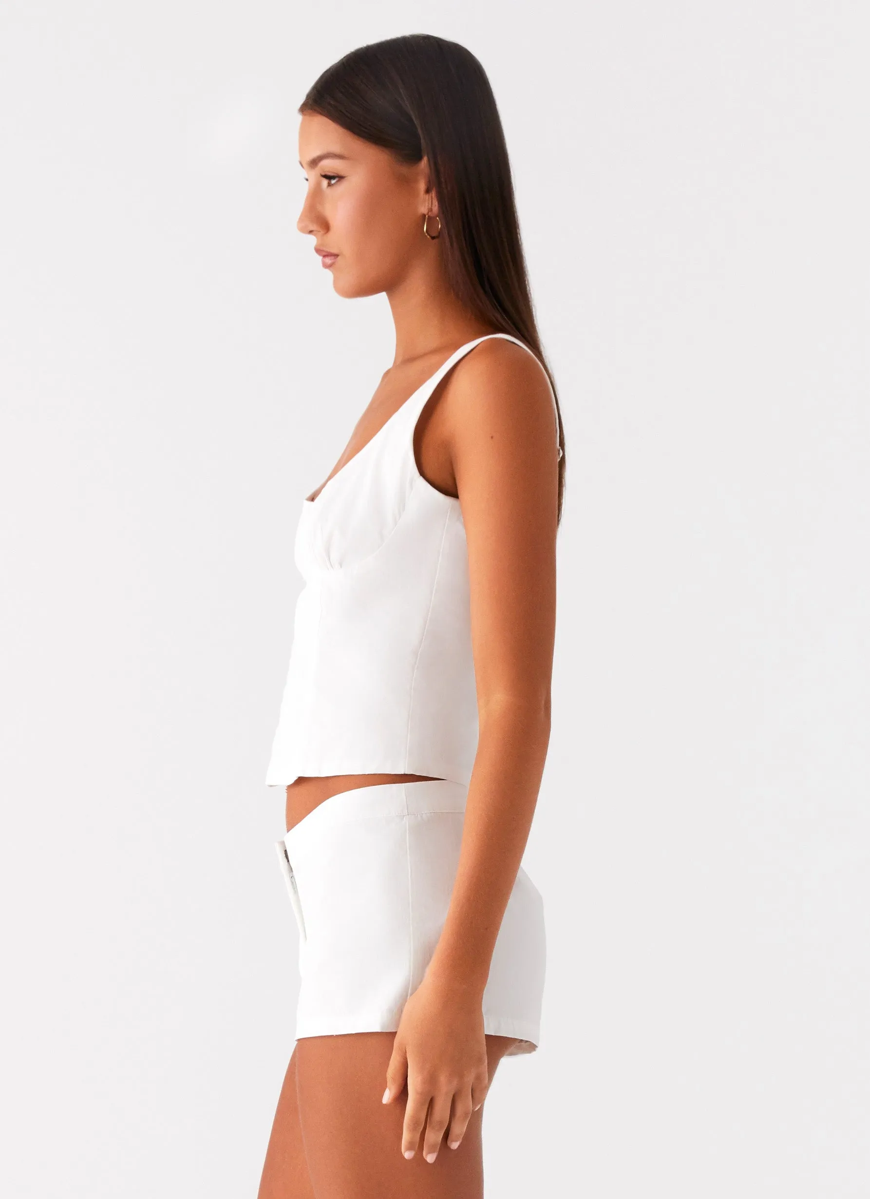 Coastline Bustier Top - White Raw Edge Detail