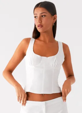 Coastline Bustier Top - White Snag Resistant Fabric Workout Apparel