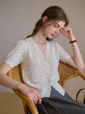 Lucia V-Neck Hollow Cotton Cardigan Breathable Mesh Insert ComfortStretch