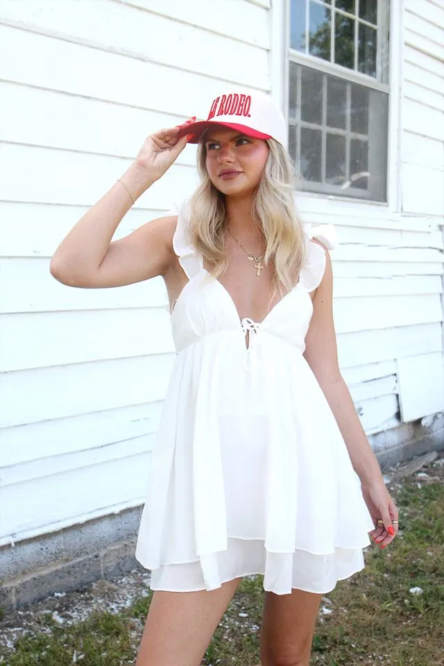 Rendezvous Ruffle Mini Dress - White colorfast