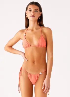 Square Neck Ryland Bead Bikini Top - Coral