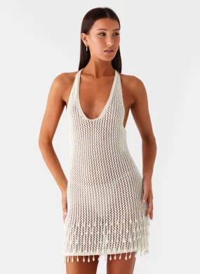 Warm Palette Pearl Shore Beaded Crochet Mini Dress - Ivory