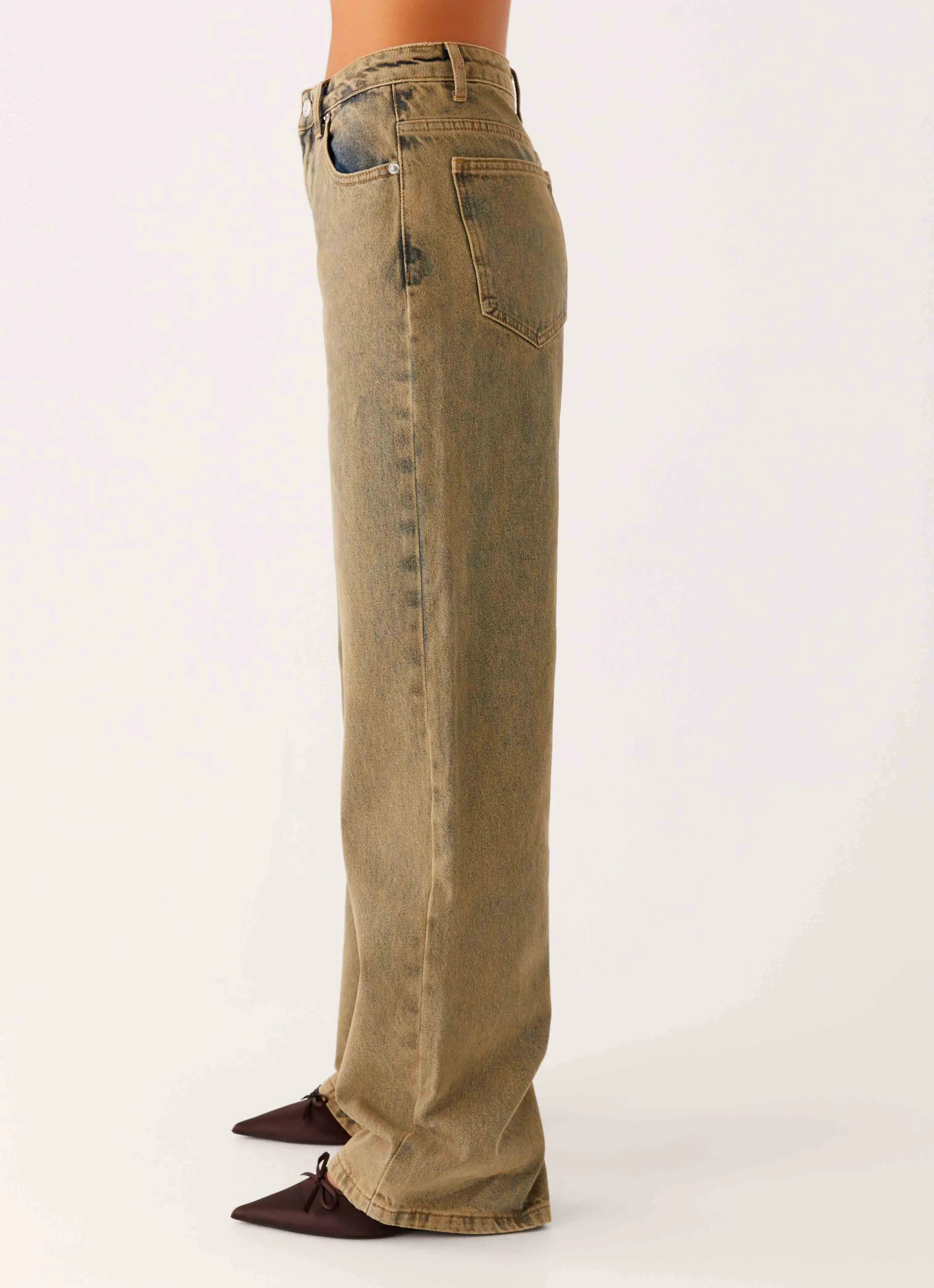 Back Again Straight Leg Denim Jeans - Brown Sand Wash Breathable fabric