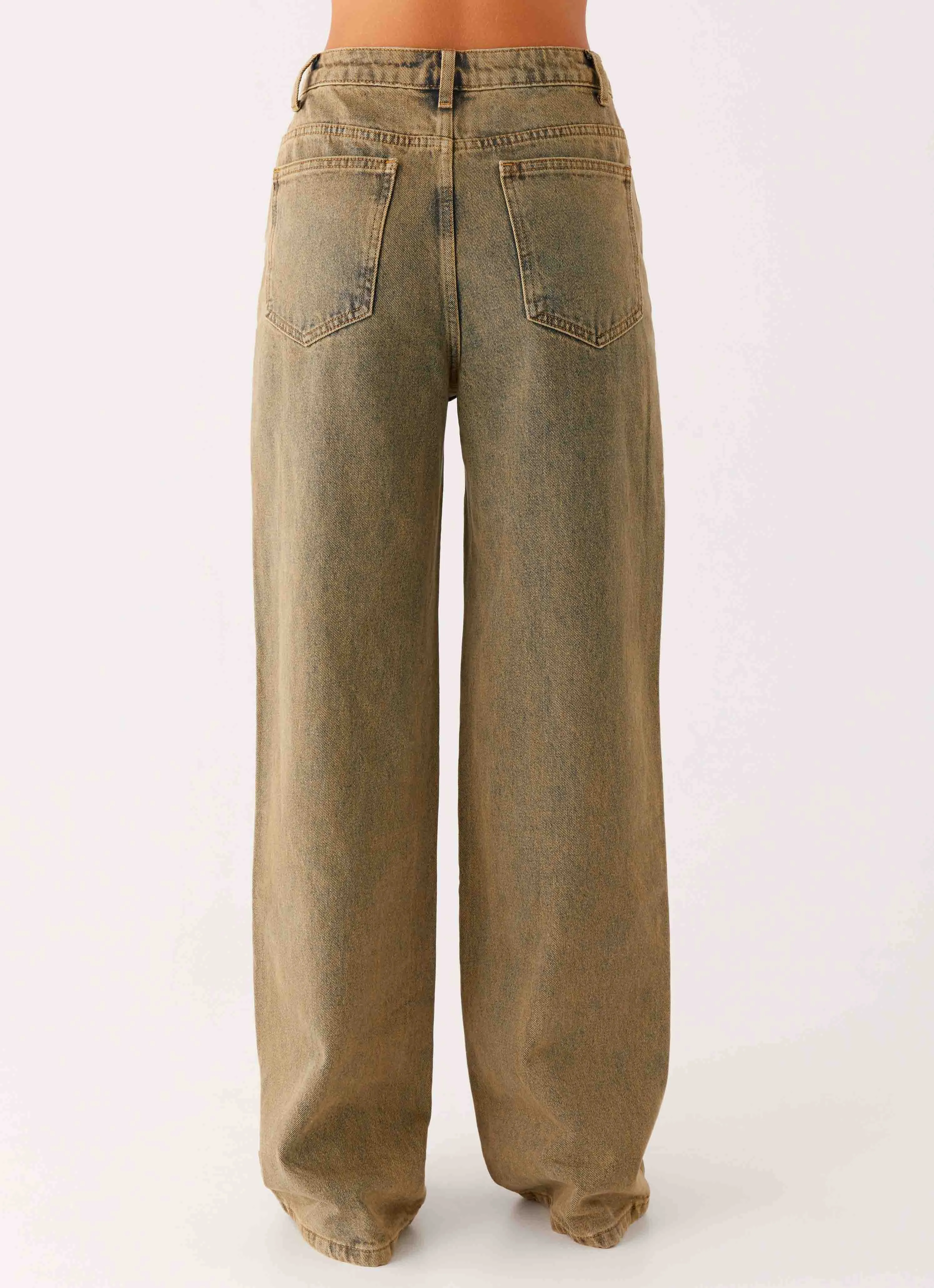 Back Again Straight Leg Denim Jeans - Brown Sand Wash Permanent Crease Retention