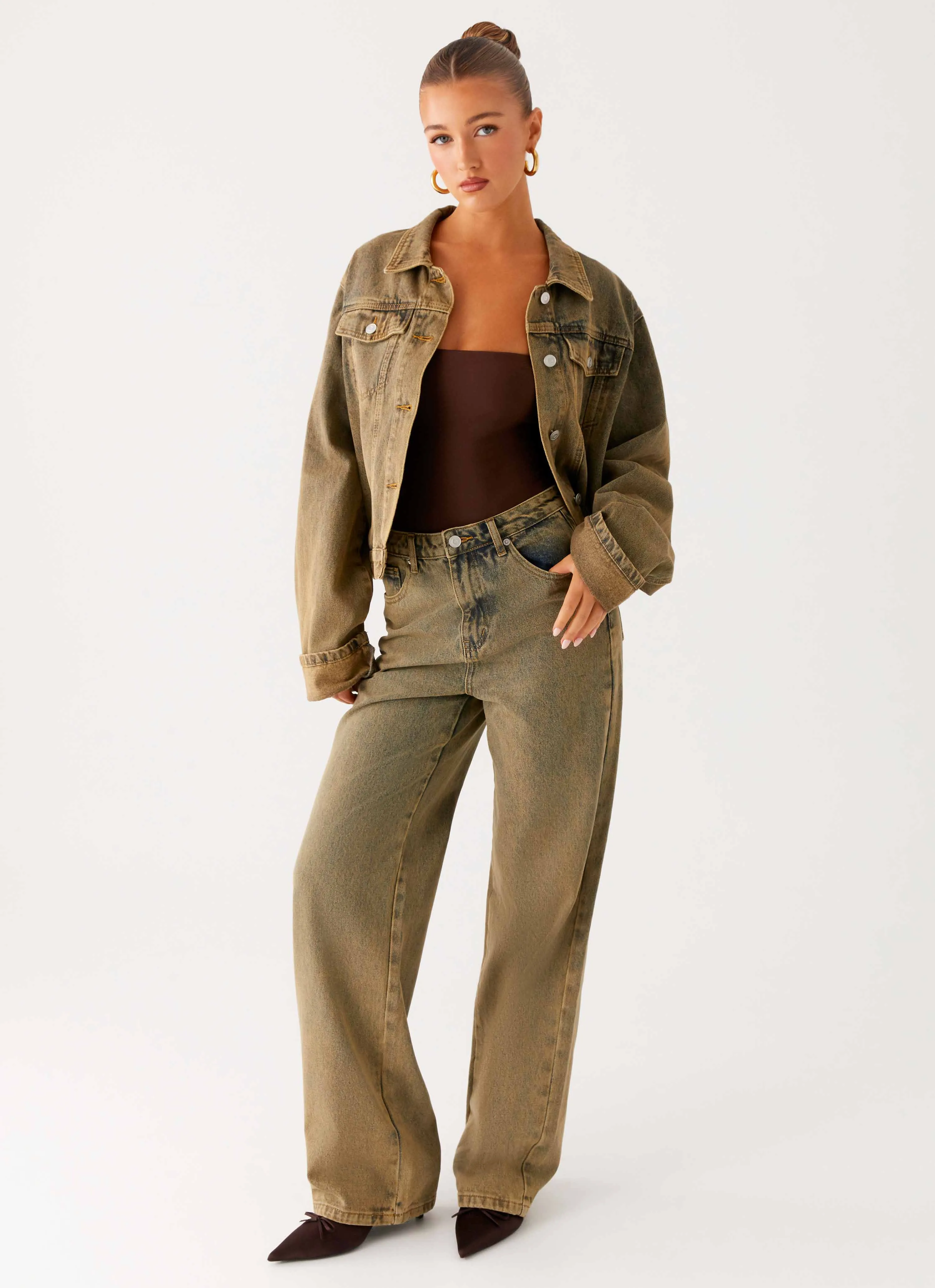 Modern Waist Back Again Straight Leg Denim Jeans - Brown Sand Wash