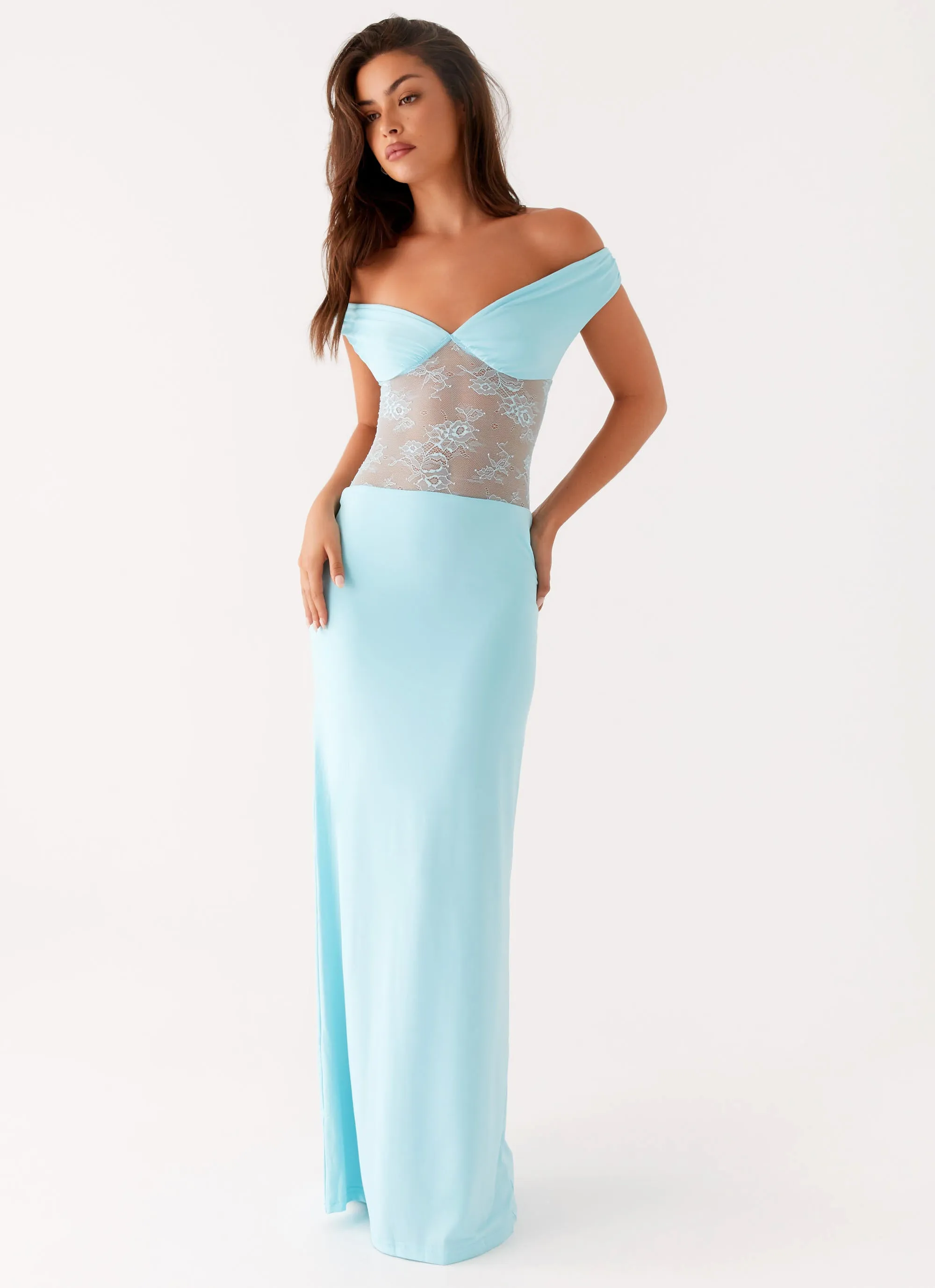 Infatuation Lace Maxi Dress - Turquoise Dry-Clean-Only Trend Texture