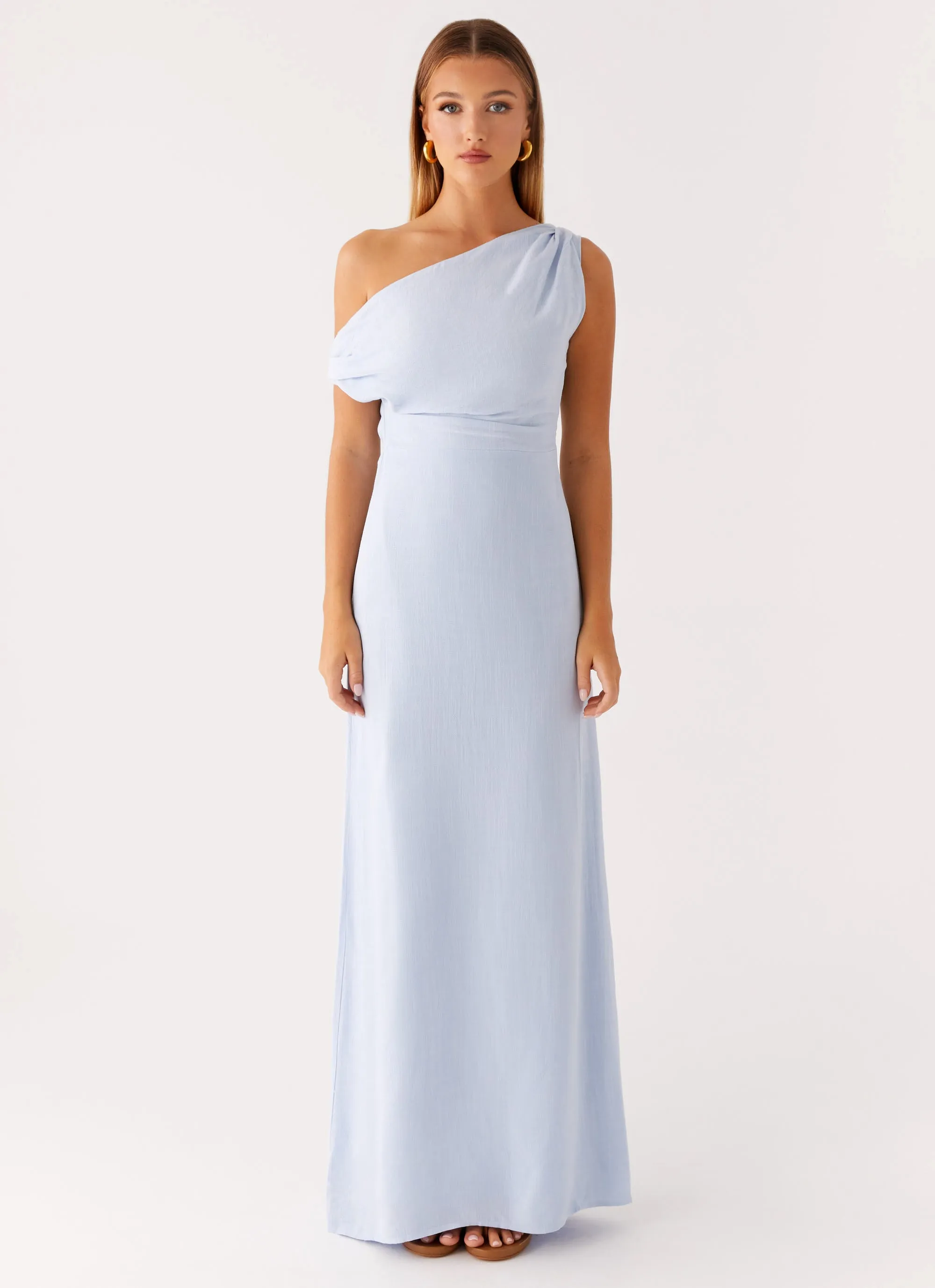 Lady Love Linen Maxi Dress - Blue Soft and Smooth Full Coverage