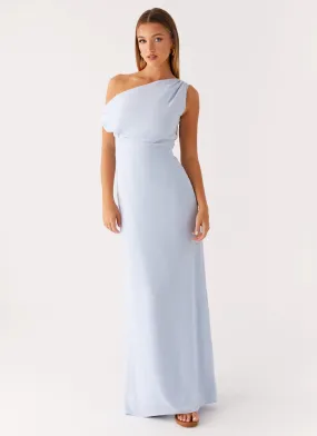 Lady Love Linen Maxi Dress - Blue Satin-Edge