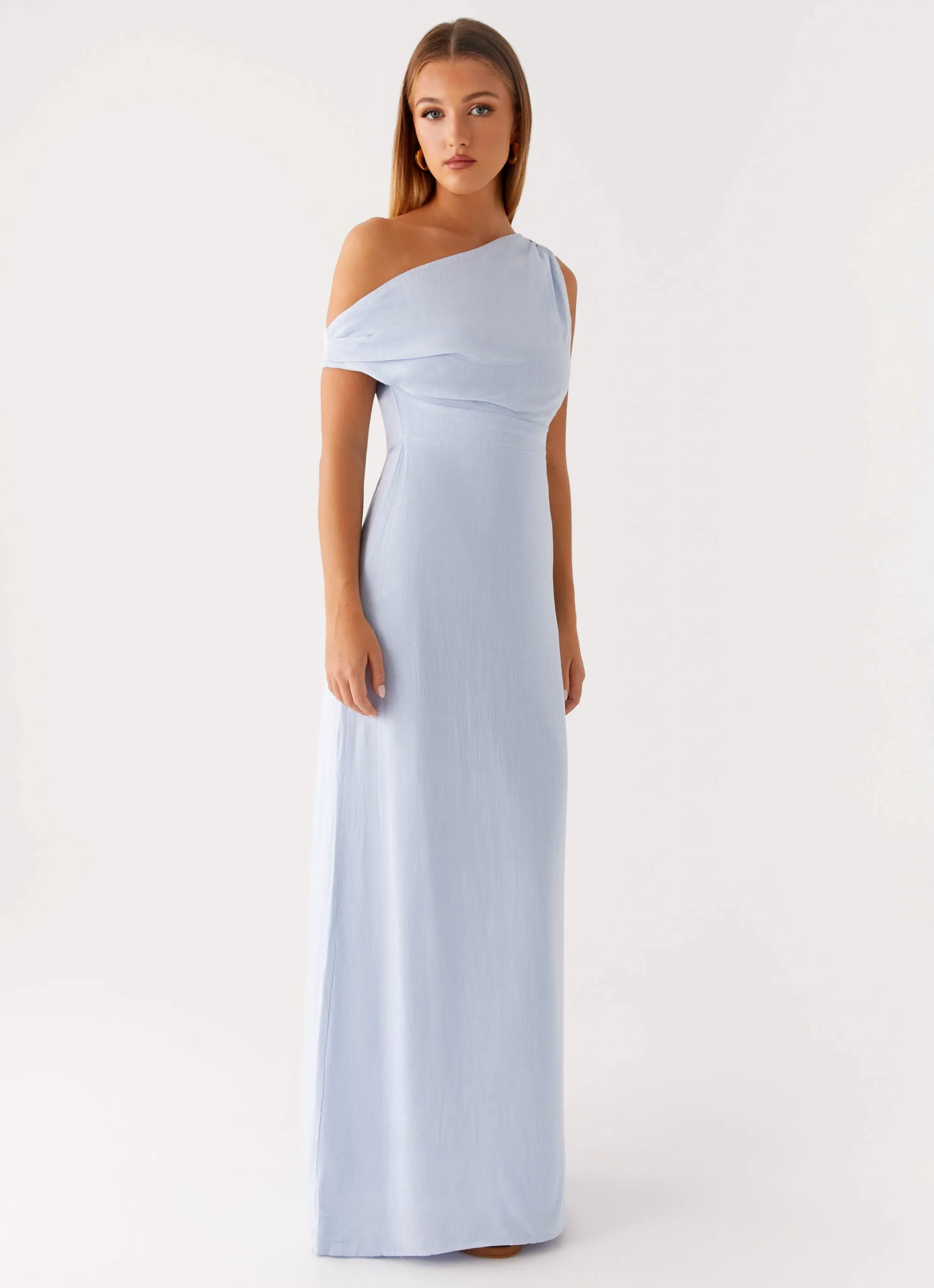 Minimal Details Glam Touch Lady Love Linen Maxi Dress - Blue
