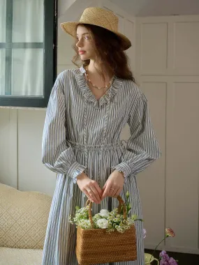 Rhea Trimmed Lace-up V-neck Striped Trimmed Sleeves Dress All Day