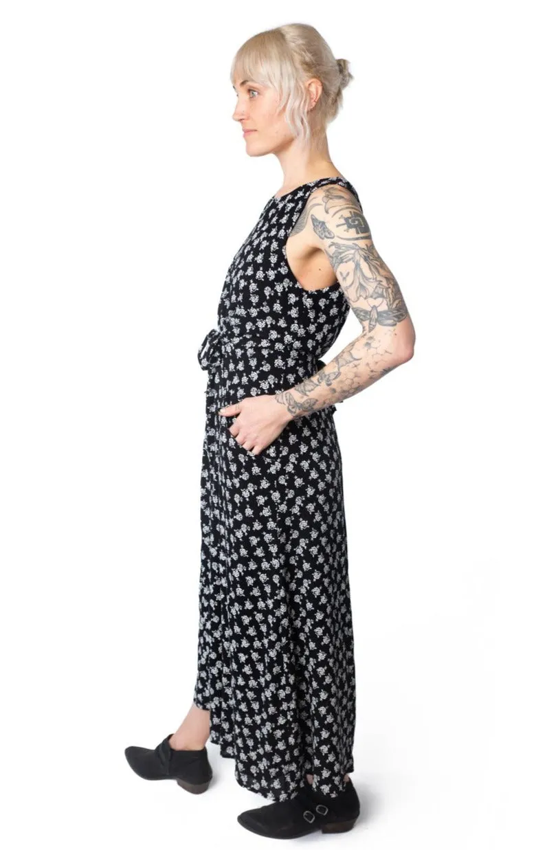 Formal-look Minimalist Layering Rhiannon Dress in Black Rose Crepe