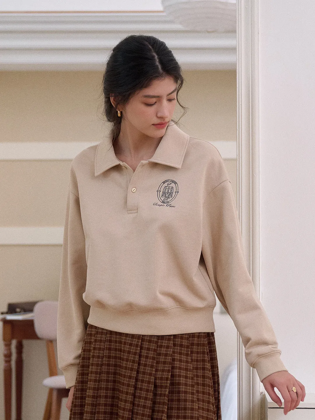 NonFade Dye Daleyza Polo Collar 100% Cotton Sweatshirt