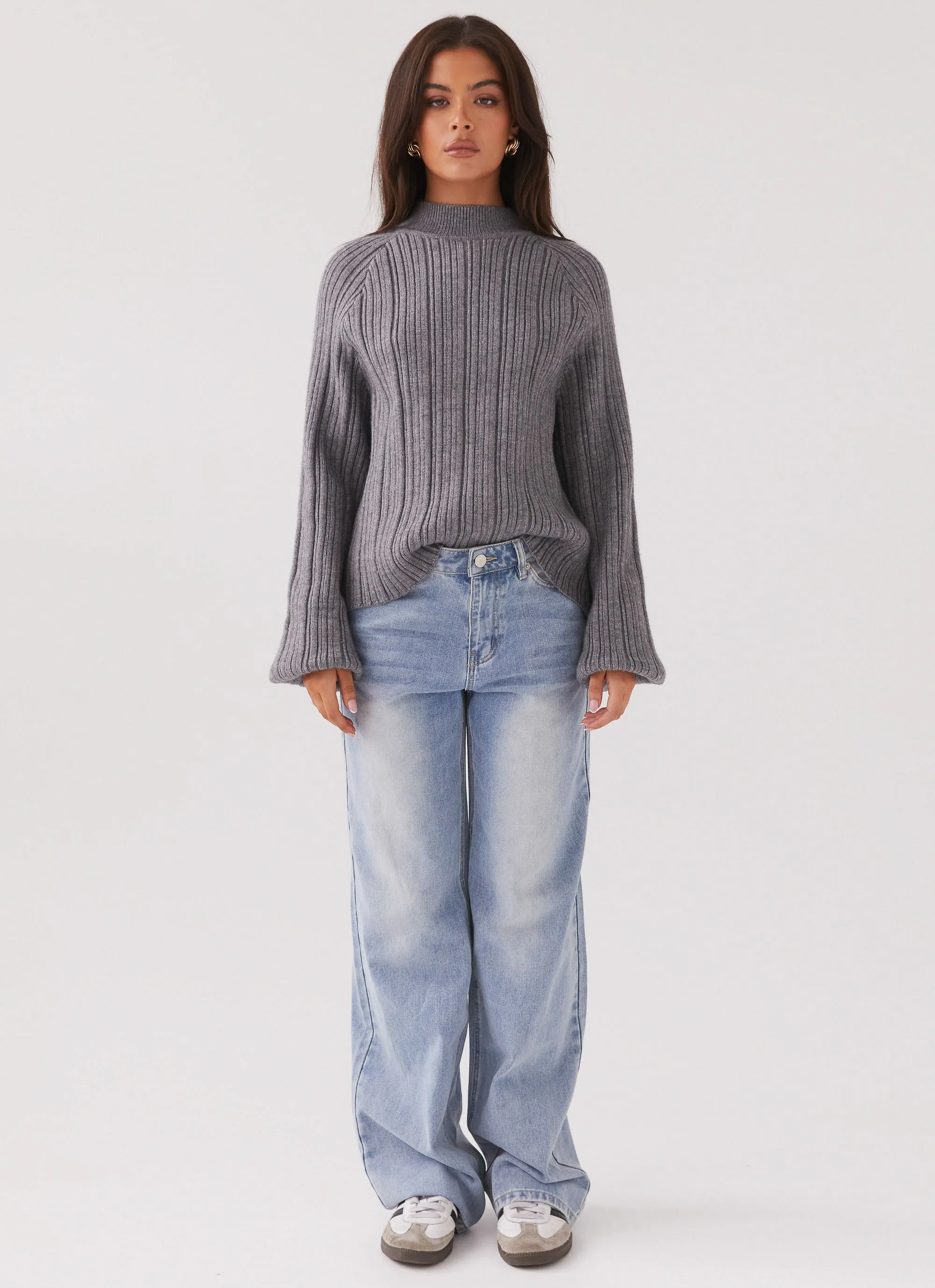 StretchFit Silhouette Riley Knit Sweater - Storm Grey