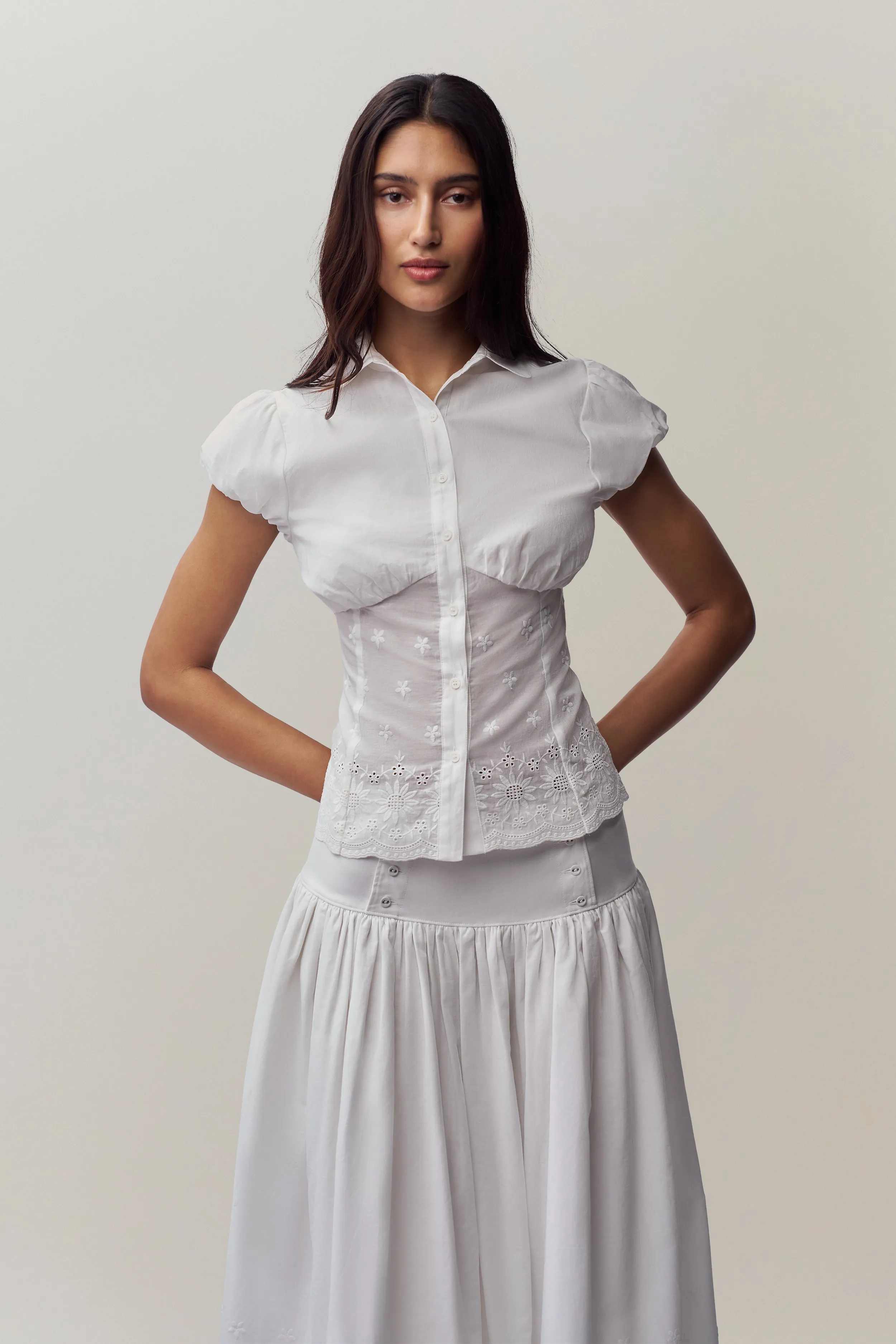 Rinka Embroidered Blouse Active Tee Wrinkle Free Weave