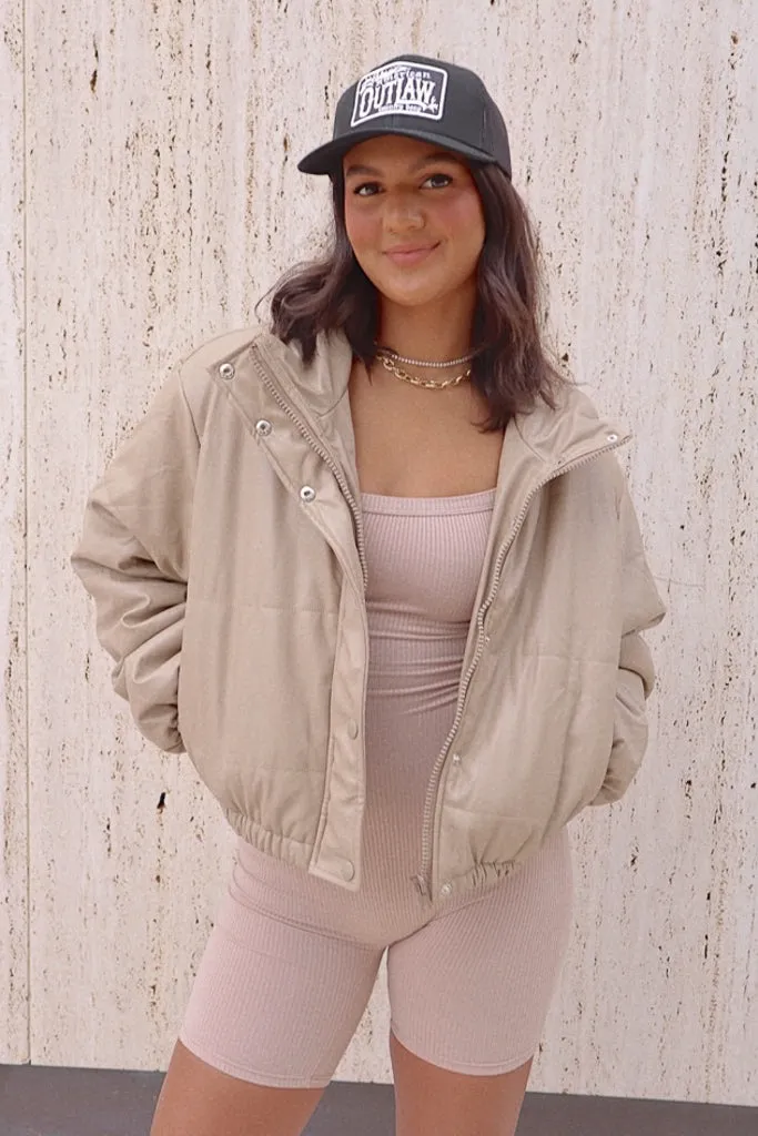 Warm Essentials Glove Friendly Cuff Design Vail Puffer Jacket - Tan