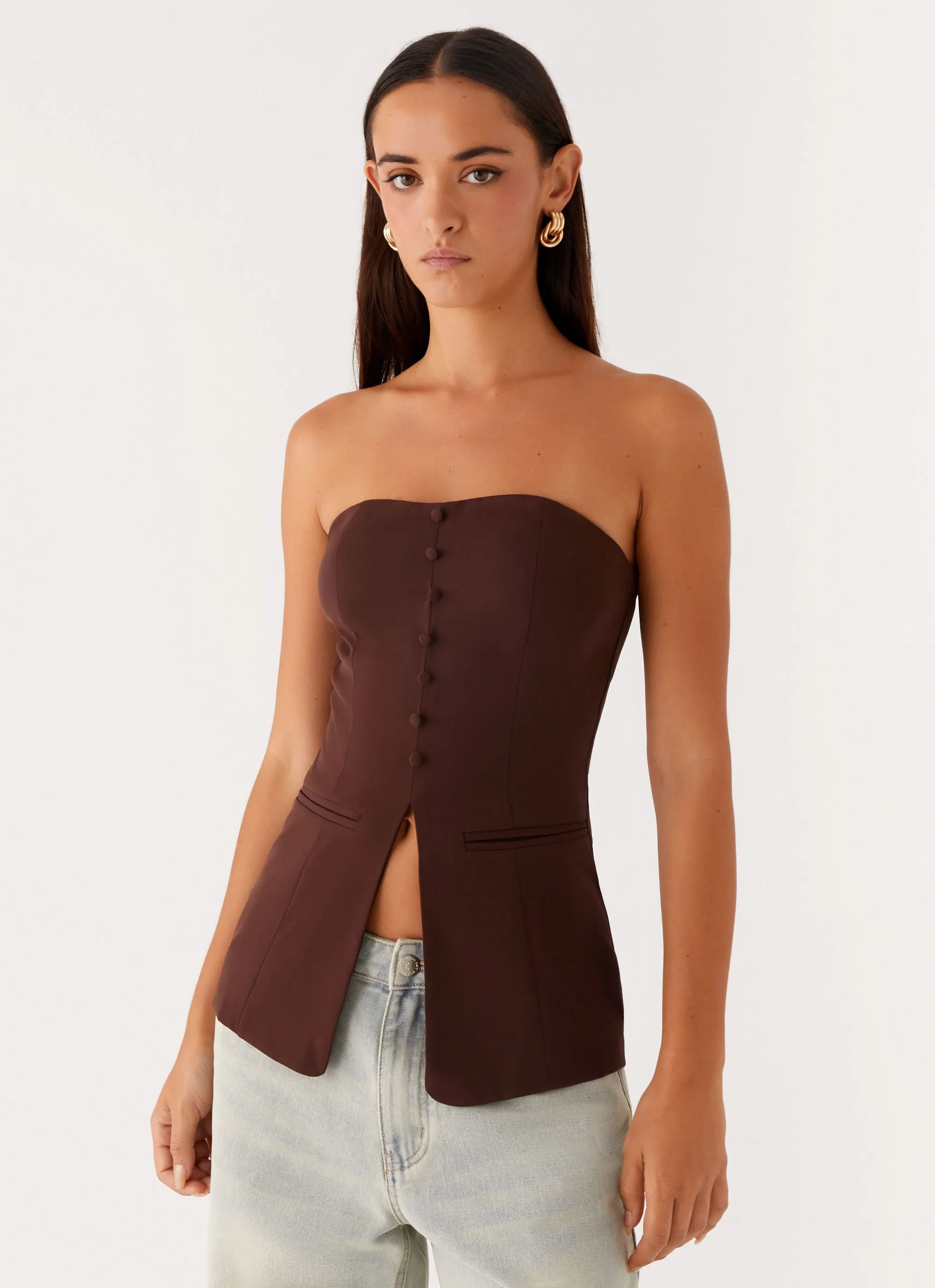 Sustainable Waterproofing Garment Washed Softness Riveria Strapless Top - Chocolate