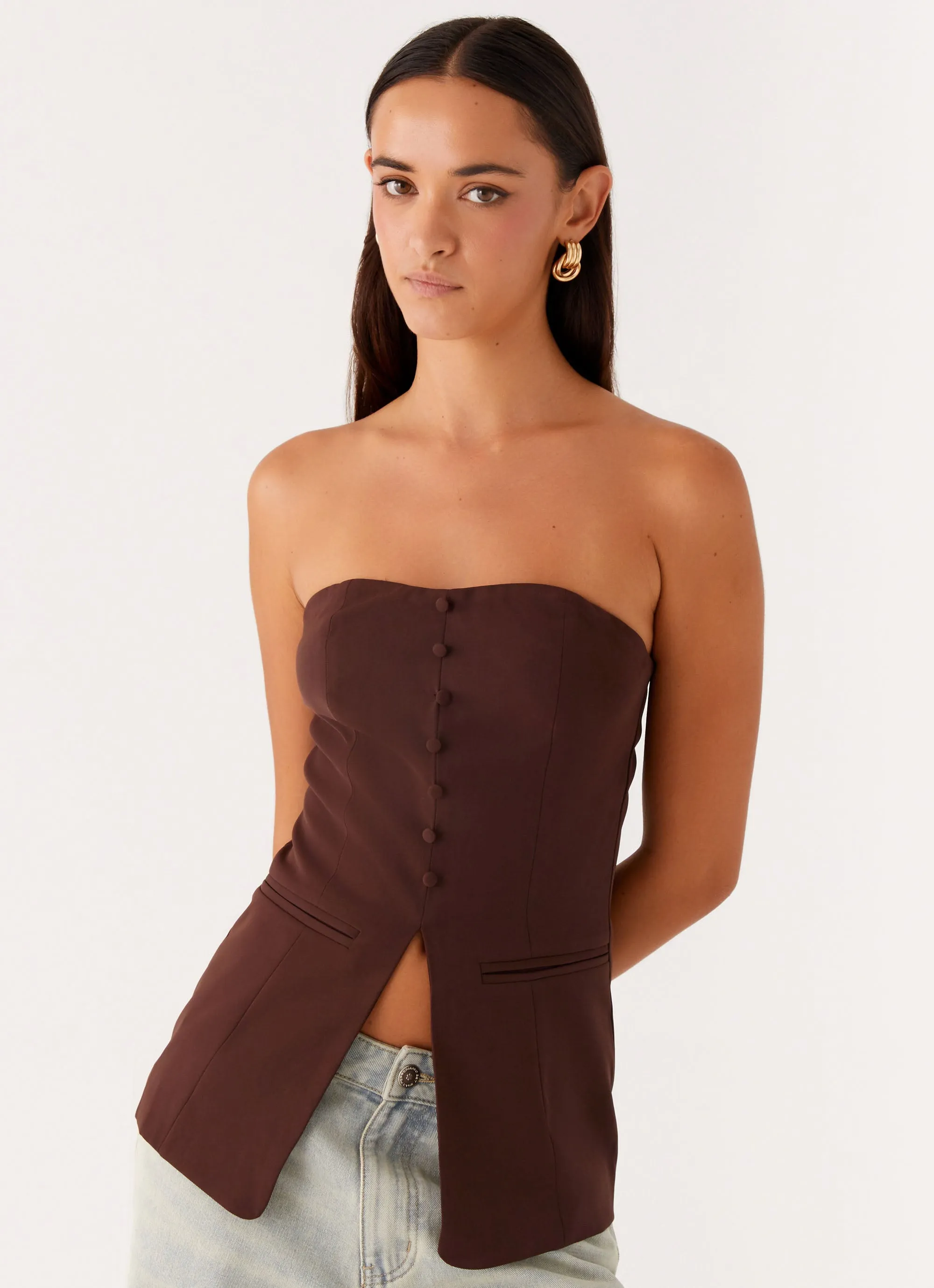 Ultra Soft Handfeel Riveria Strapless Top - Chocolate