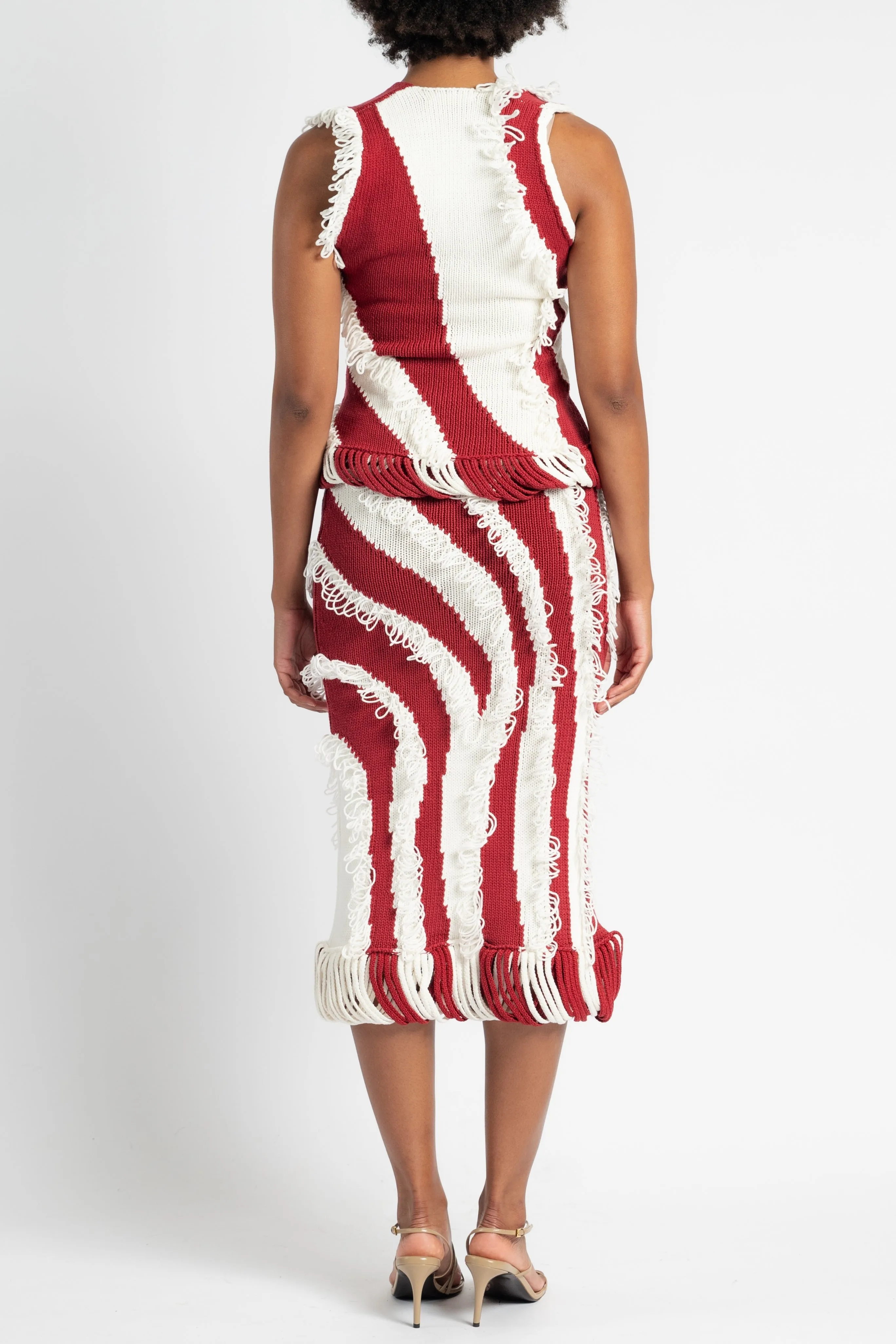 Roaring Fringe Knit Top in Red Abrasion Resistant Fabric