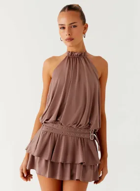 All-season garment Subtle Stitch Dopamine Belt Mini Dress - Taupe