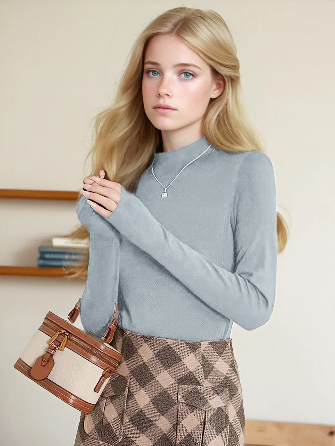 Emberlynn Simple Slim Fit Mock Neck Sweater TailoredCut