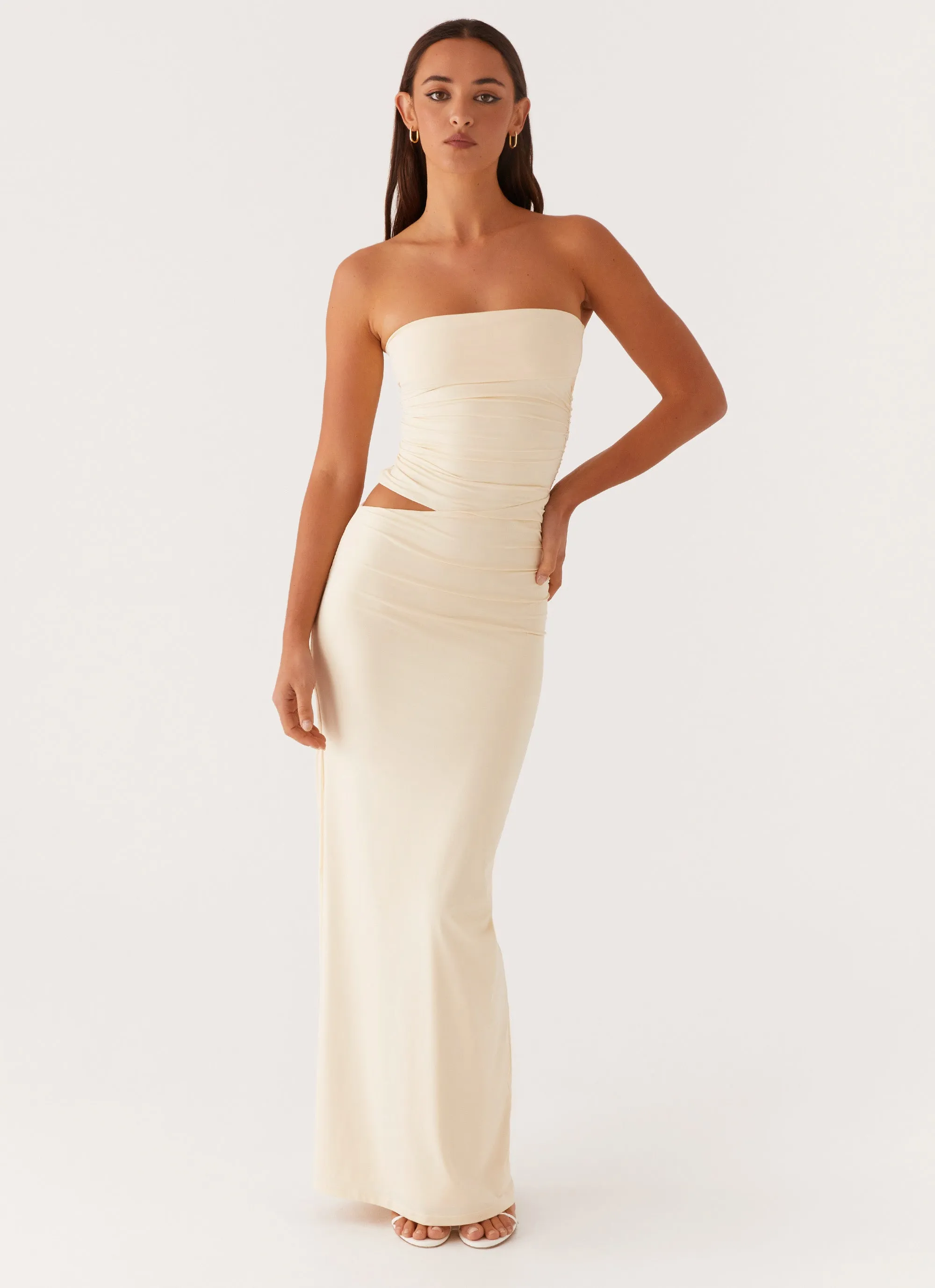 Relax Draping Romee Strapless Maxi Dress - Pastel Yellow