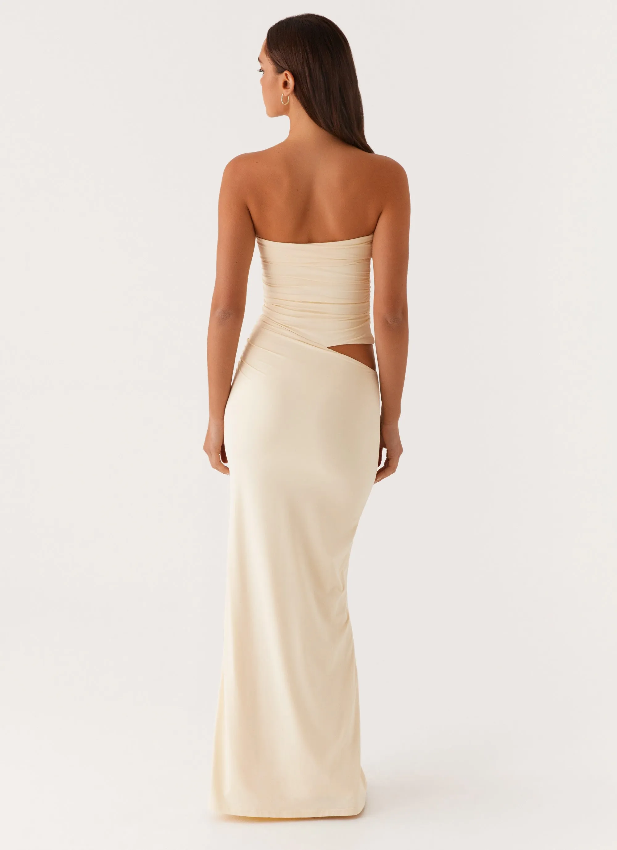 Romee Strapless Maxi Dress - Pastel Yellow Lined interior