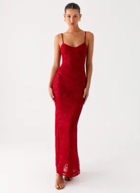 Rosa Corset Maxi Dress - Red Stud-Detail Elegant Line