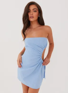 Rosella Linen Mini Dress - Blue Red Carpet Look Sophisticated Casual