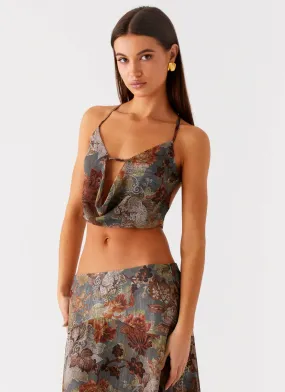 LightweightTexture Minimalist Aesthetic Rosewood Cowl Top - Vintage Blossom