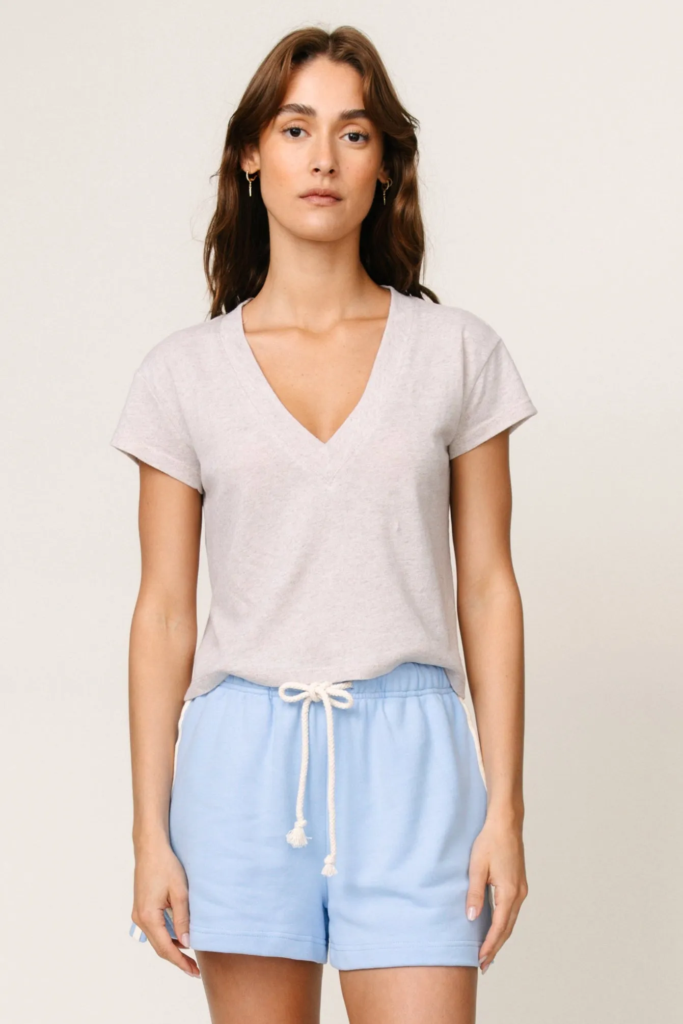 Rosie Linen Jersey V-Neck Tee Drop Shoulder Design